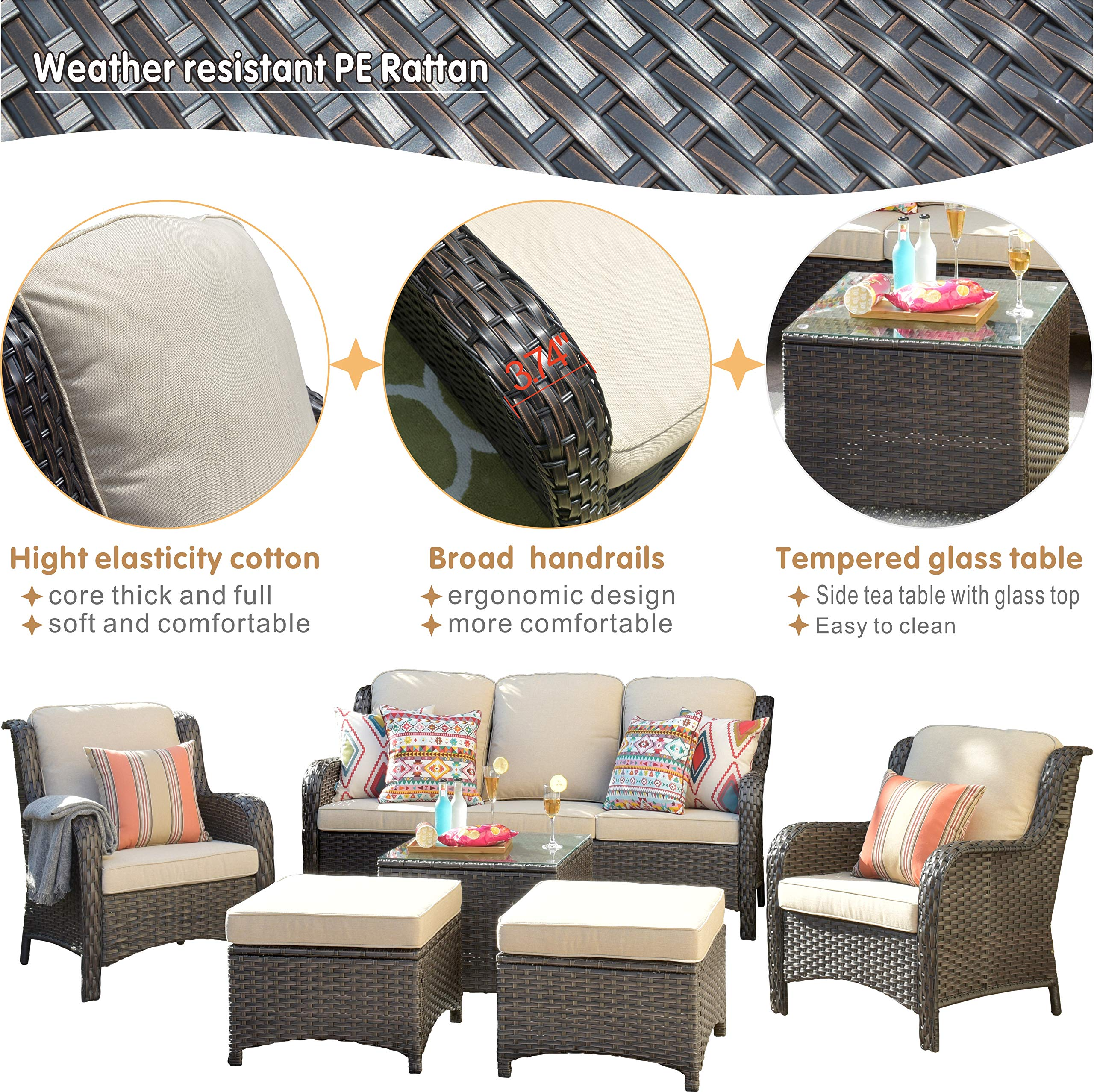 Patio Furniture Conversation Wicker 6 Pcs High Back Sofa w