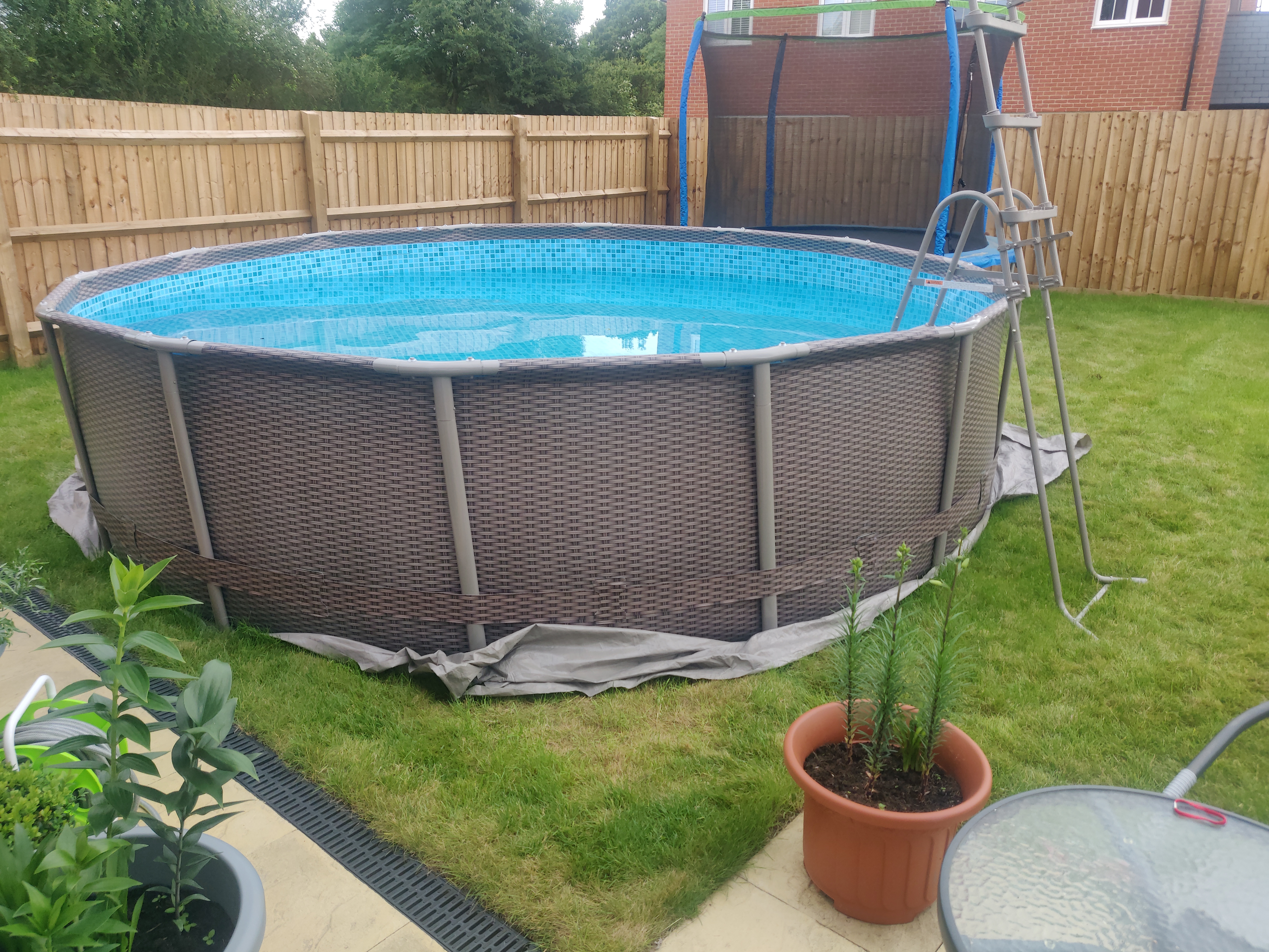 14ft x 42in Rattan Finish Metal Frame Swimming Pool Set