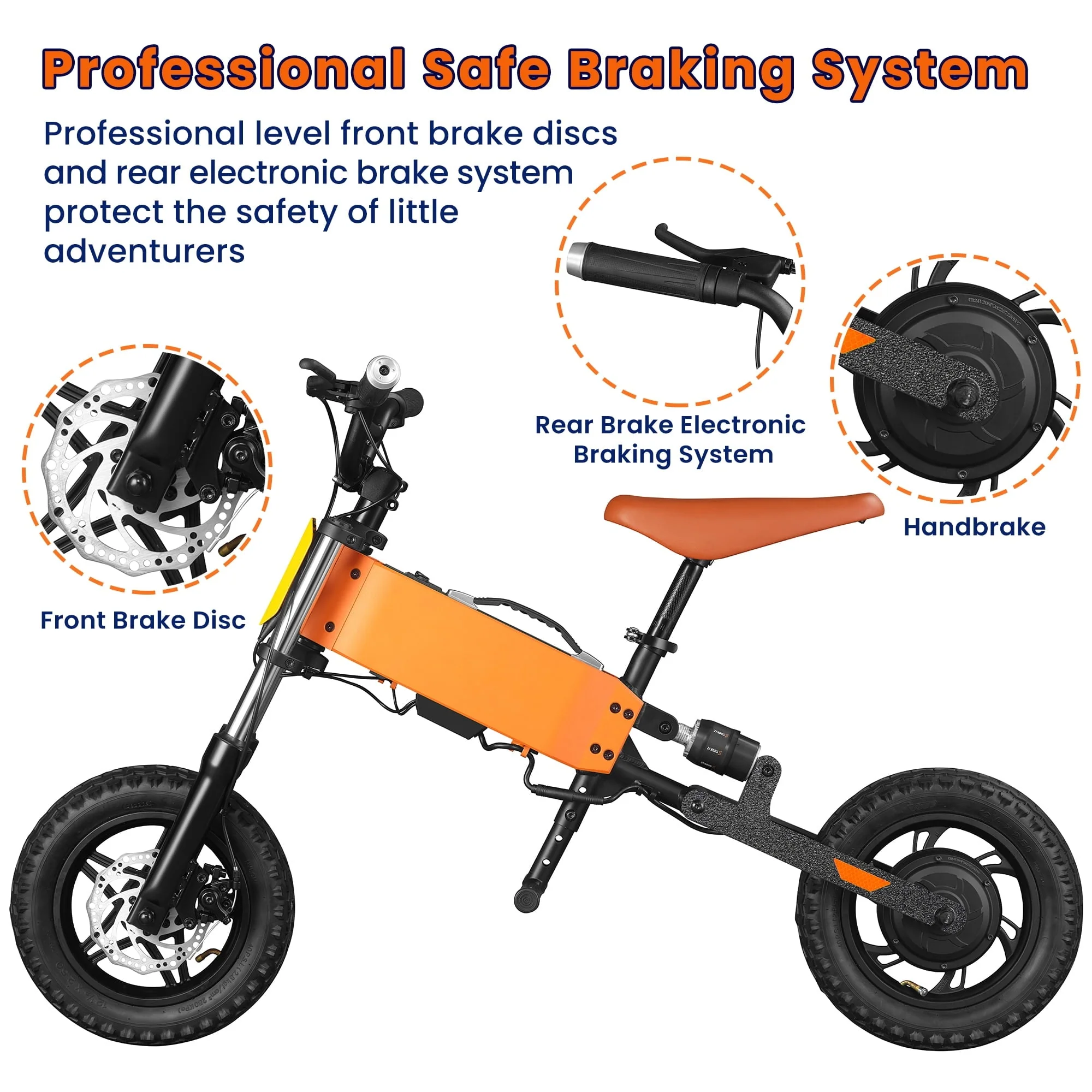 12in Kids Electric Balance Bike, 200W, 24V, Orange