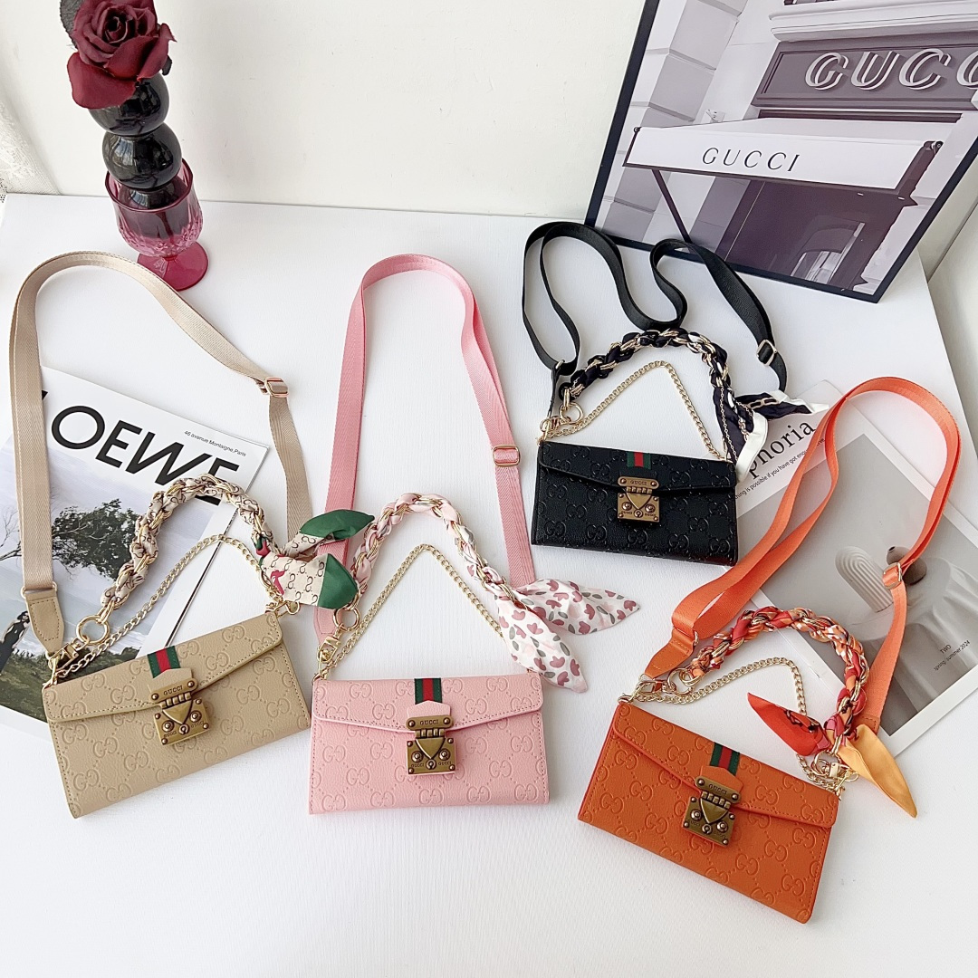 Gucci GG Monogram Embossed Envelope Crossbody Wallet Phone Bag