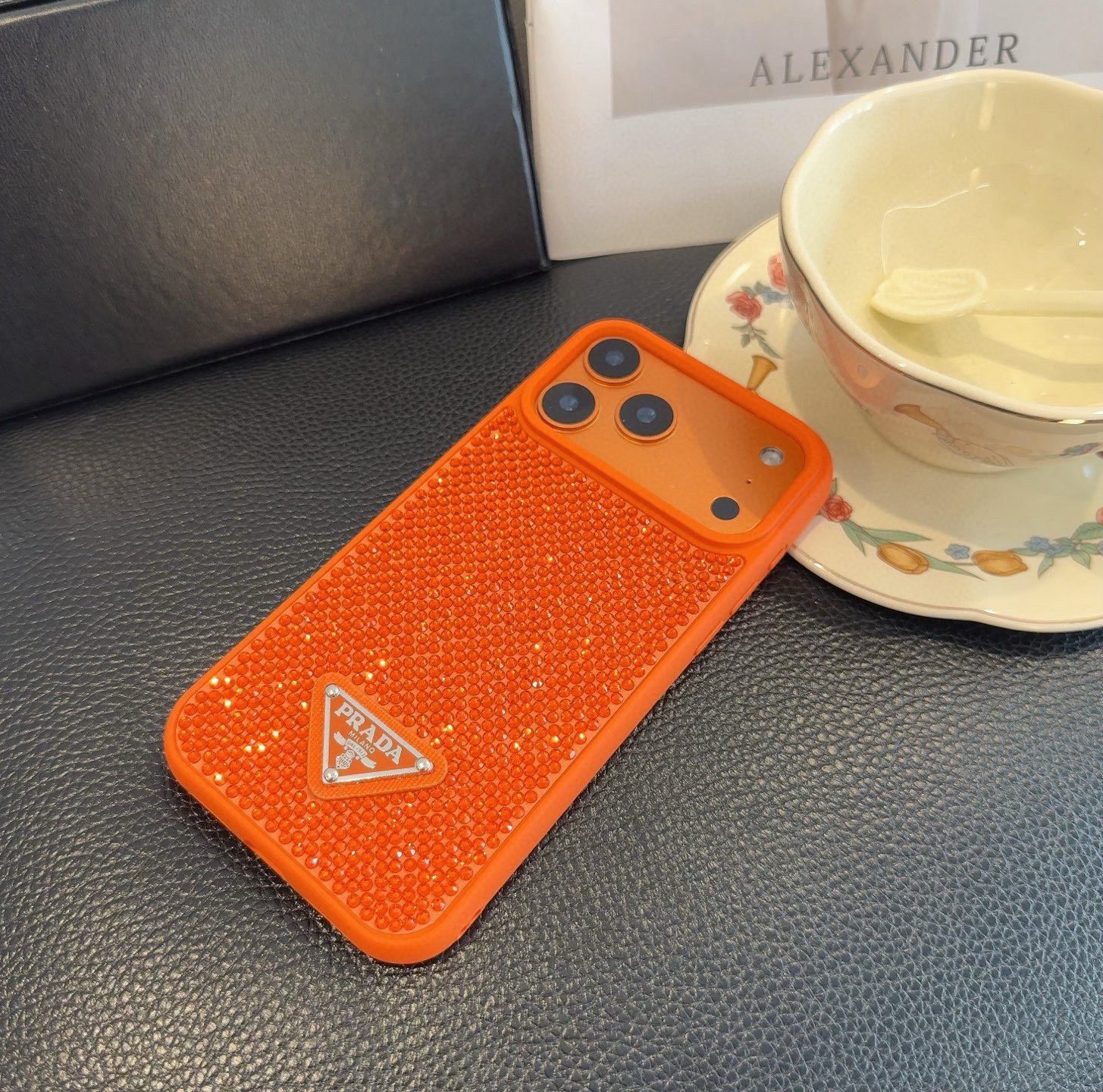 Prada Style Bling Diamond Phone Case with Triangular Logo