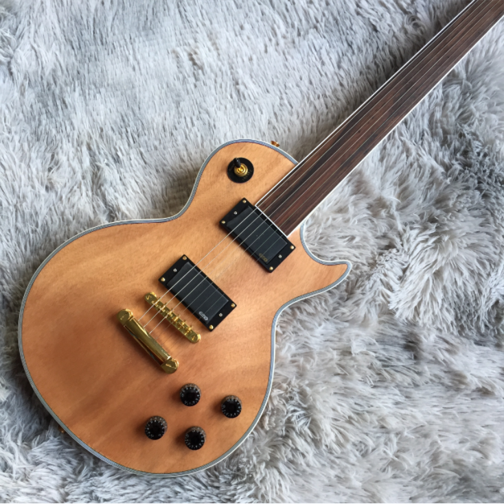 Electric Guitar 6 strings Nature Fretless Rosewood Fretboard Gold Hardware