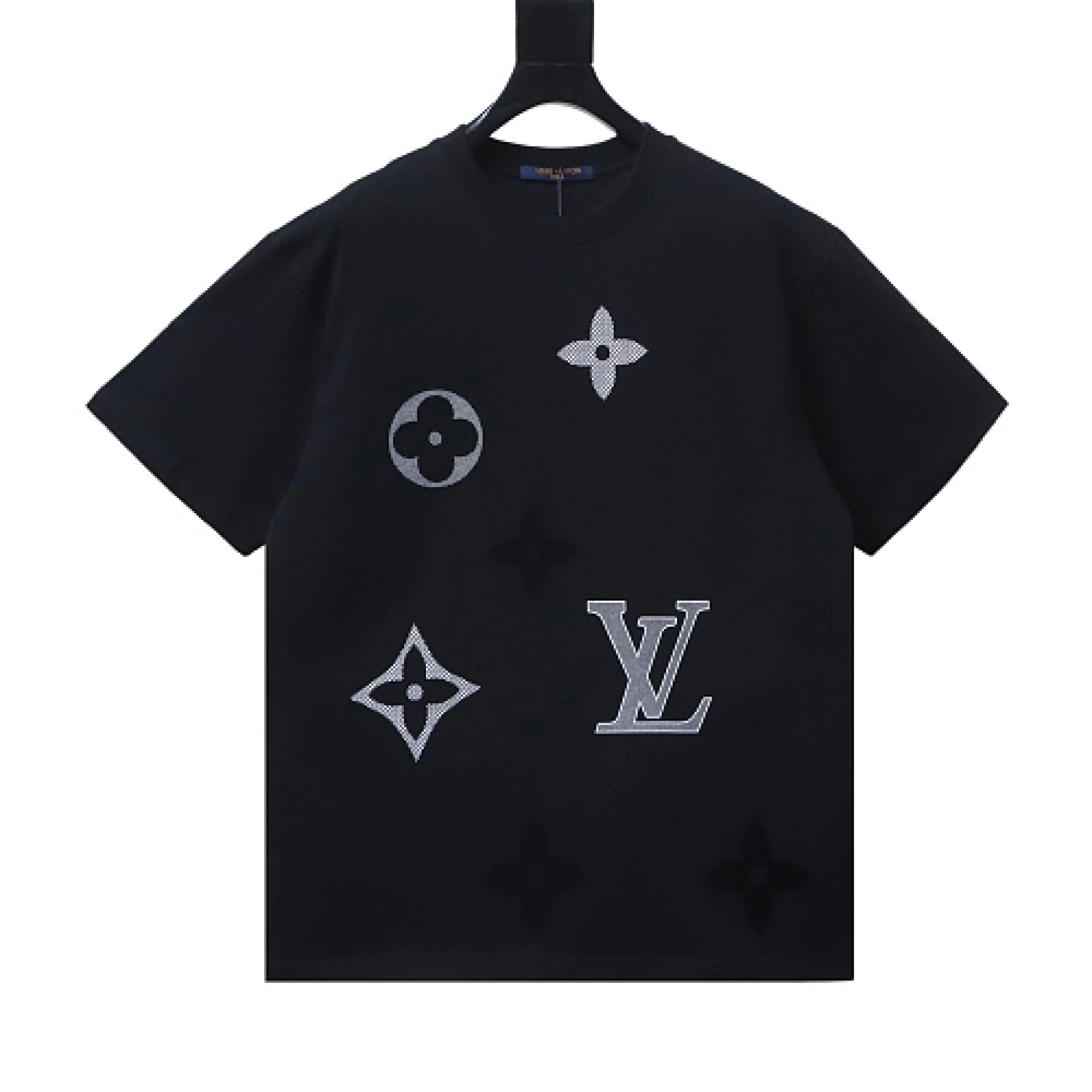 Louis Vuitton Monogram Embroidered Cotton T-Shirt Black