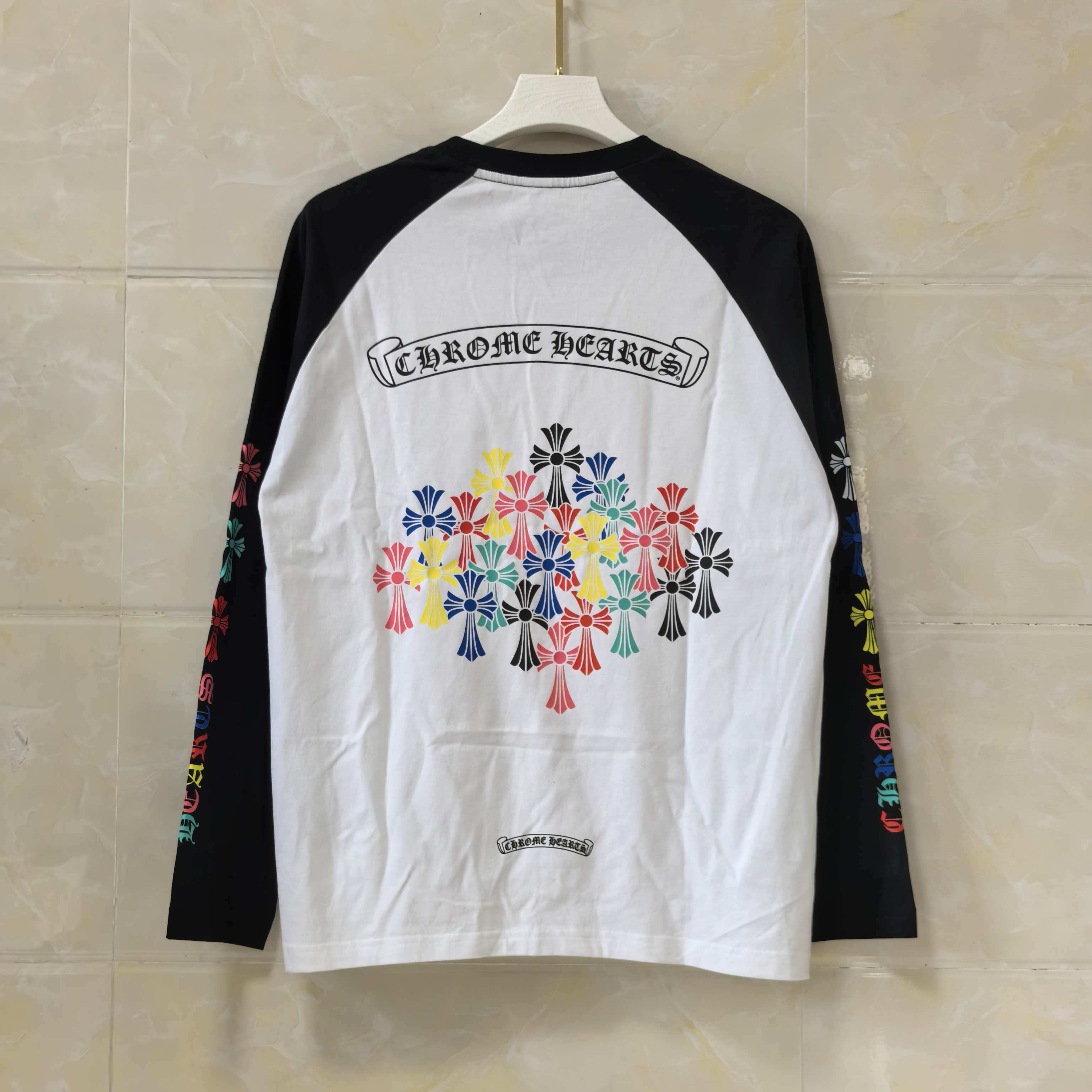 Chrome Hearts Multi‑Color Cross Raglan Long Sleeve Tee