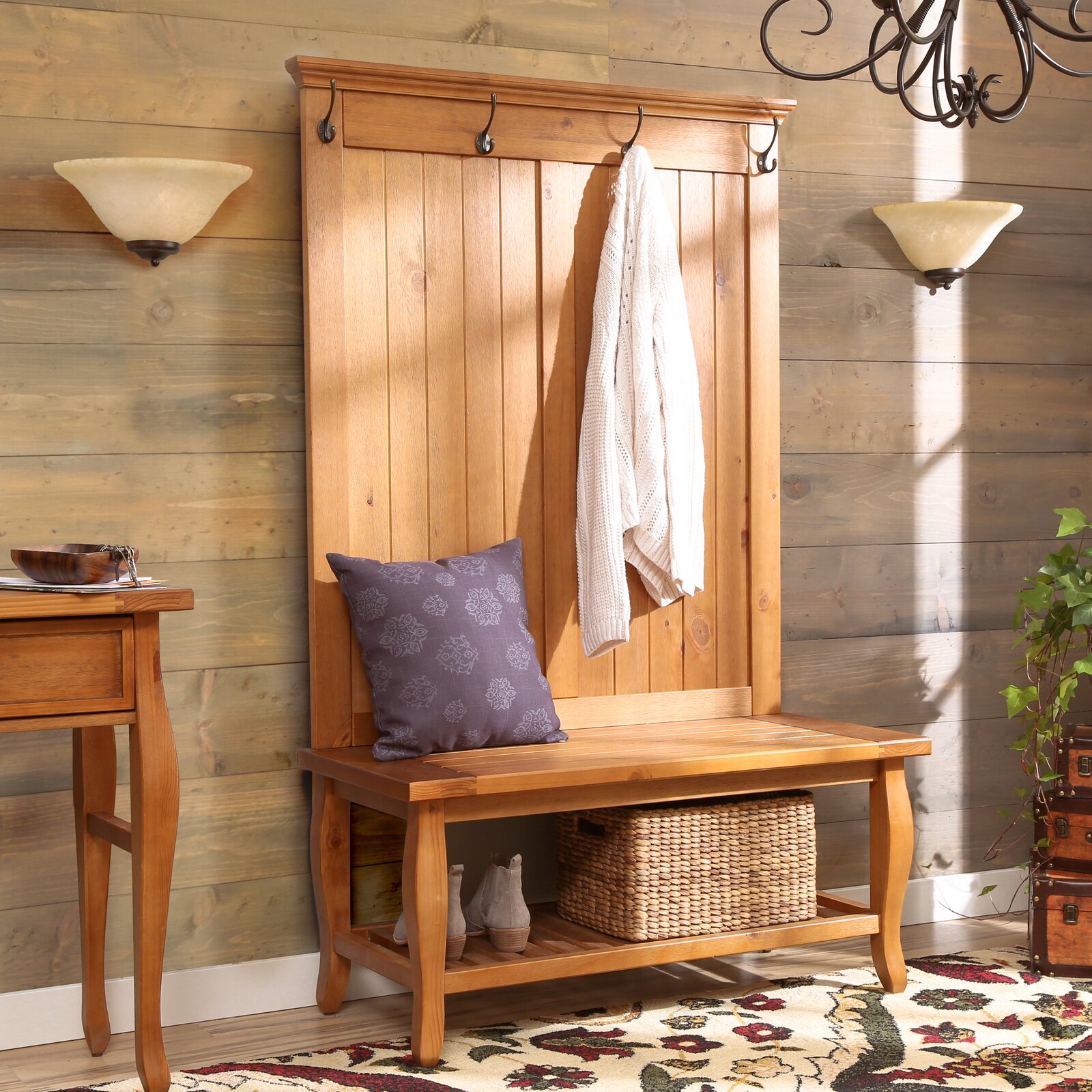Bernnadette 40'' Wide Pine Solid Wood Hall Tree with Bench