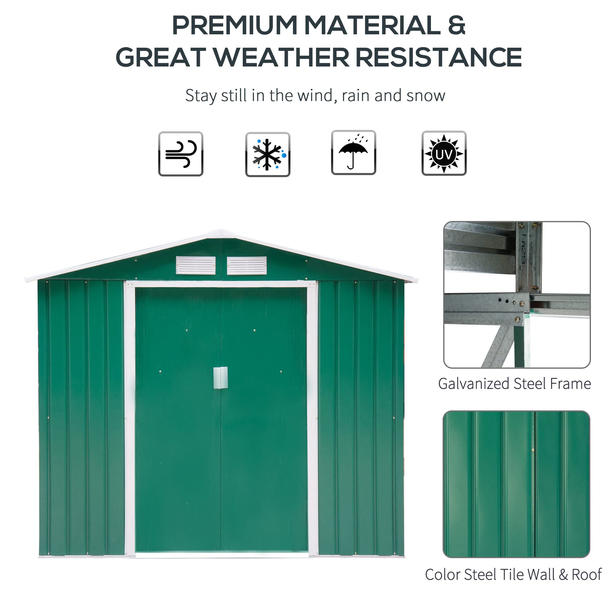 7' x 4' x 6' Garden storage shed metal tool shed with floor