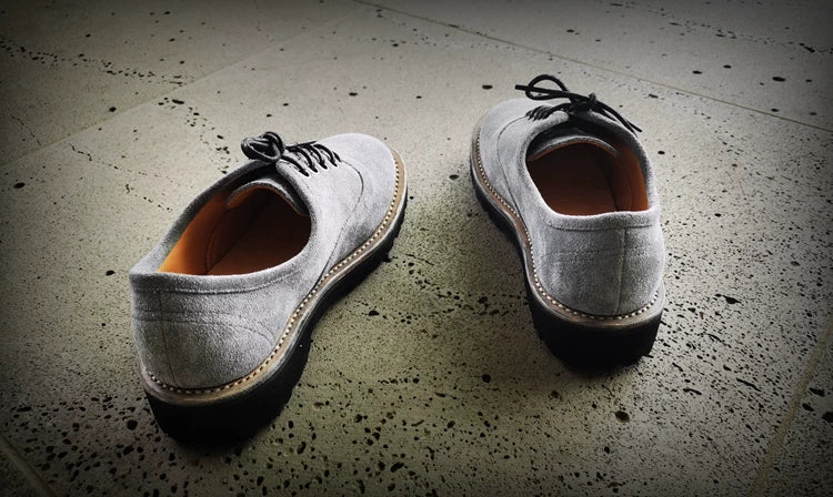 Suede leather lace-up handmade grey loafers
