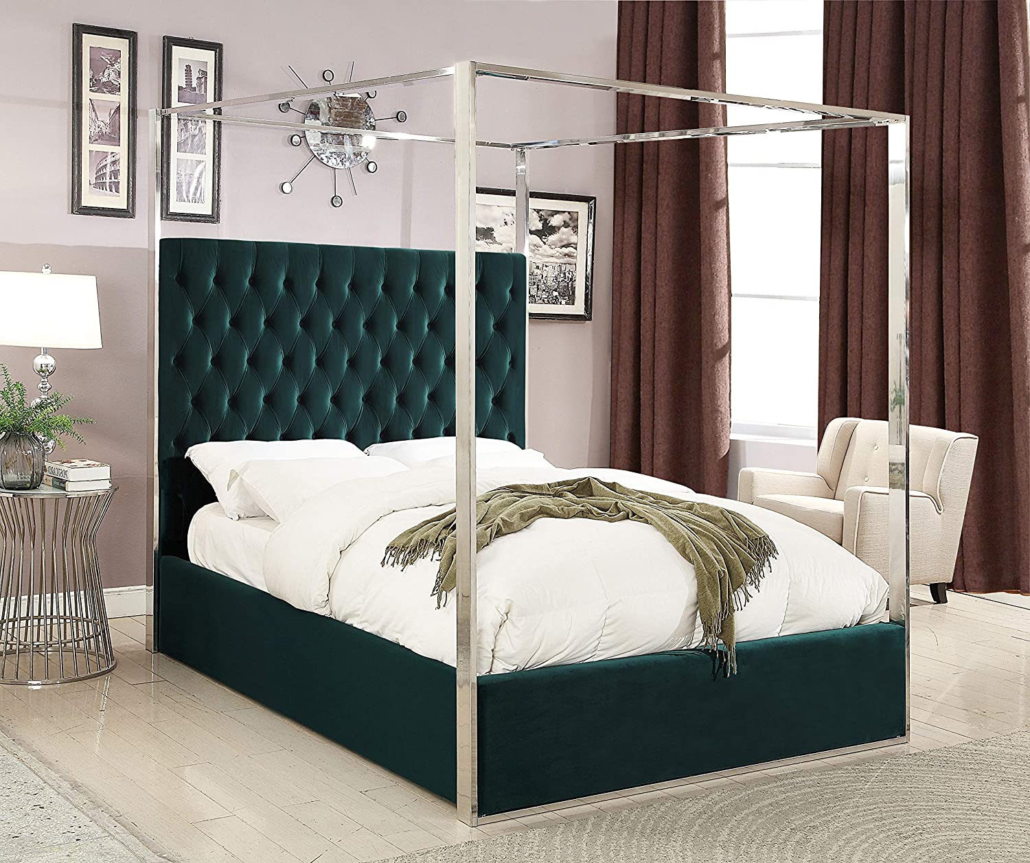 Contemporary Velvet Upholstered Bed with Deep Detailed Tufting