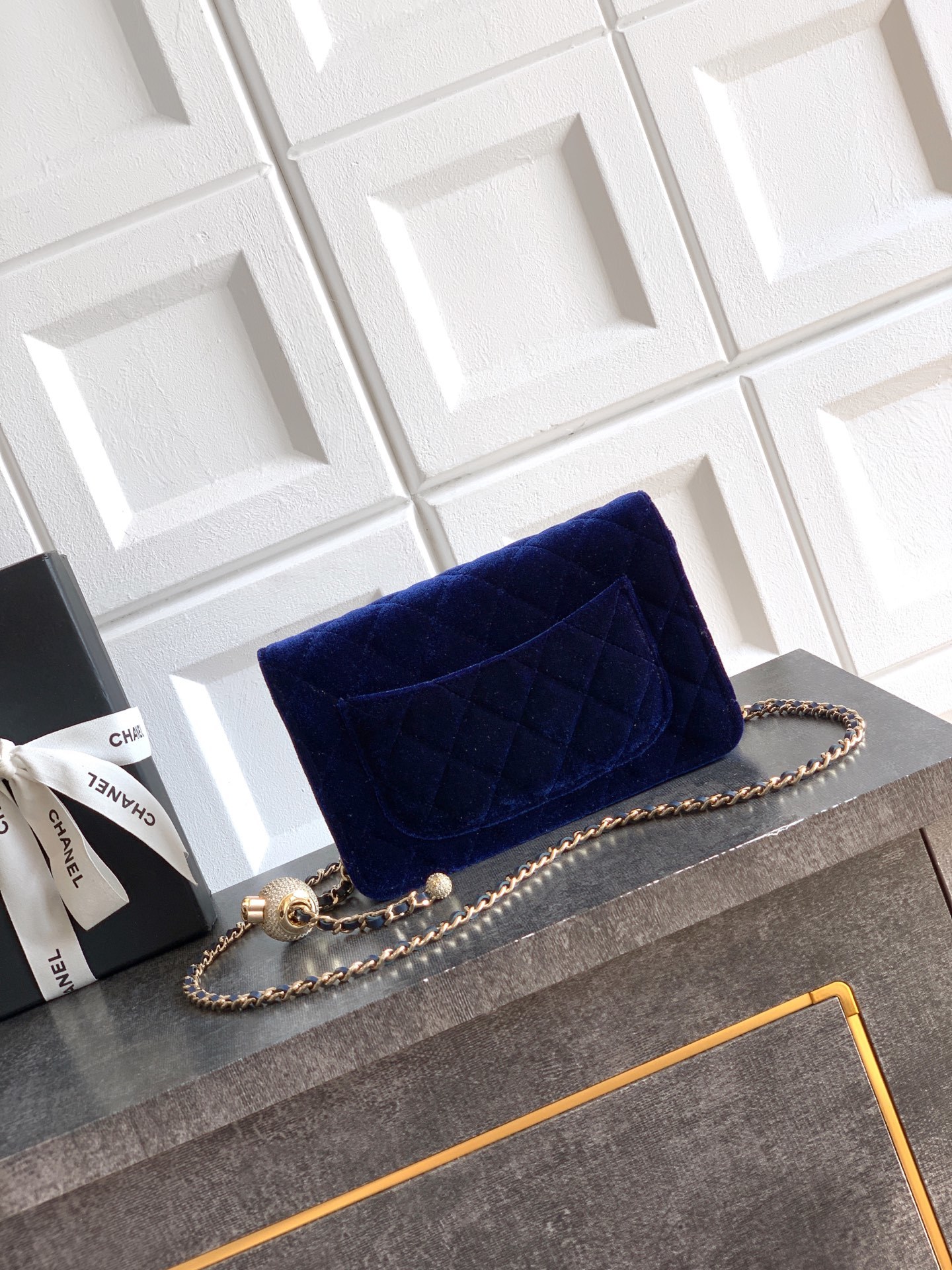 Chanel Velvet WOC Navy Bag detail 3