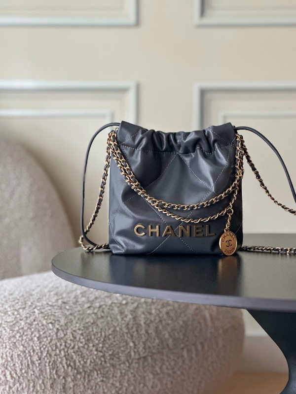 Chanel Drawstring Logo Bag Denim Blue