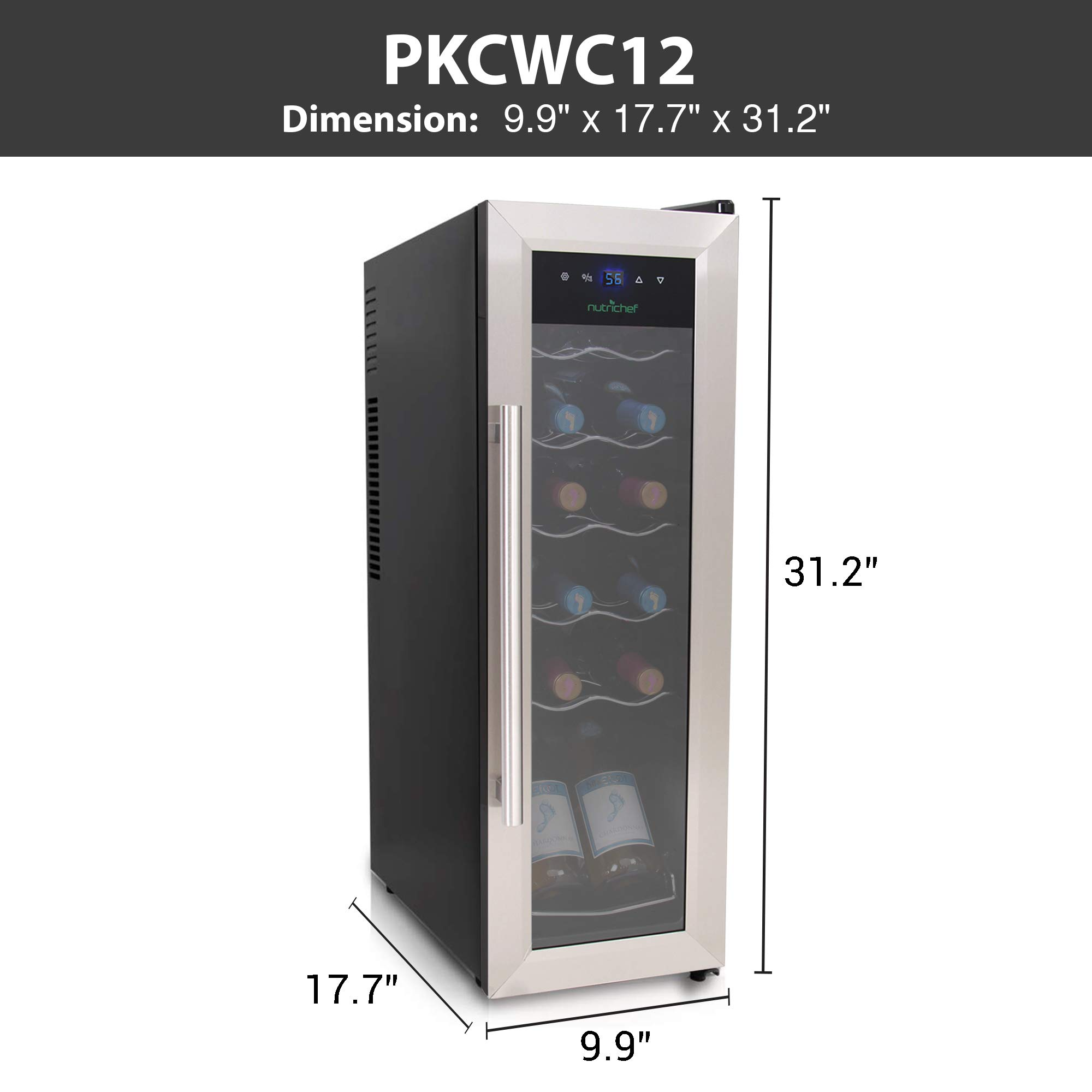 NutriChef PKCWC12 12 Bottle Cooler Refrigerator White and Red