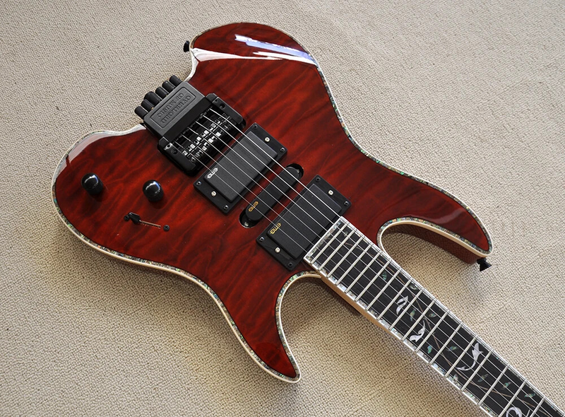 New Red Headless Electric Guitar with Abalone Inlay, Rosewood Fretboard 6 strings