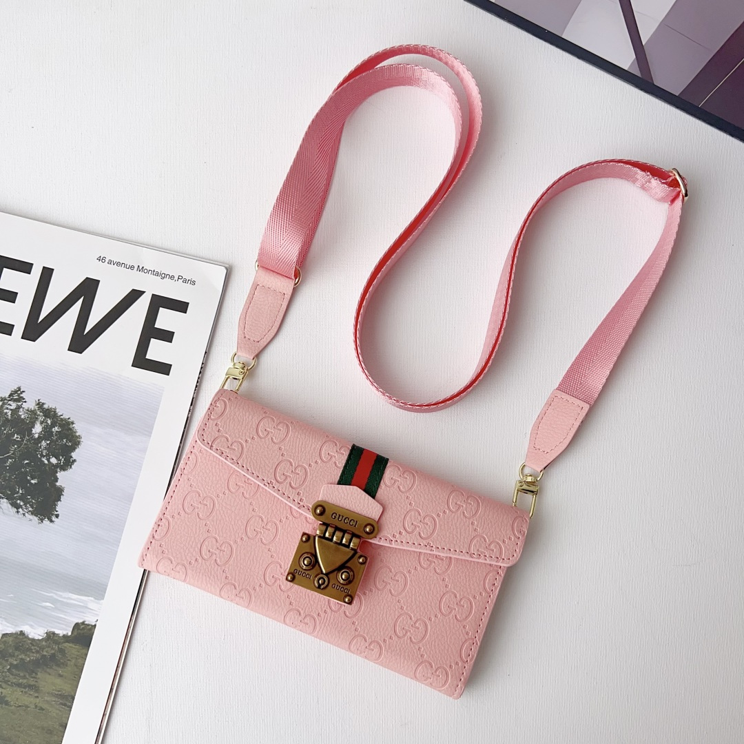 Gucci GG Monogram Embossed Envelope Crossbody Wallet Phone Bag