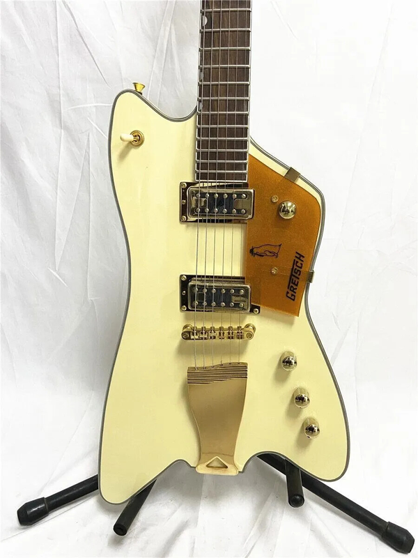 Premium 6-String Electric Guitar in Cream Yellow Finish with Gold Trim
