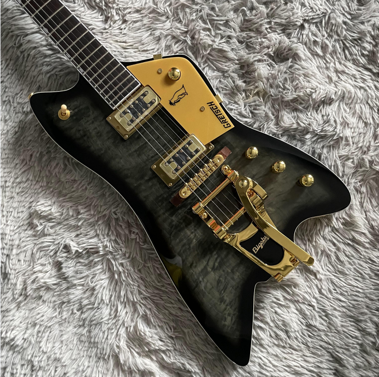 Thunderbird Black Quilted Maple HH Pickups Gold Hardware 6 strings New
