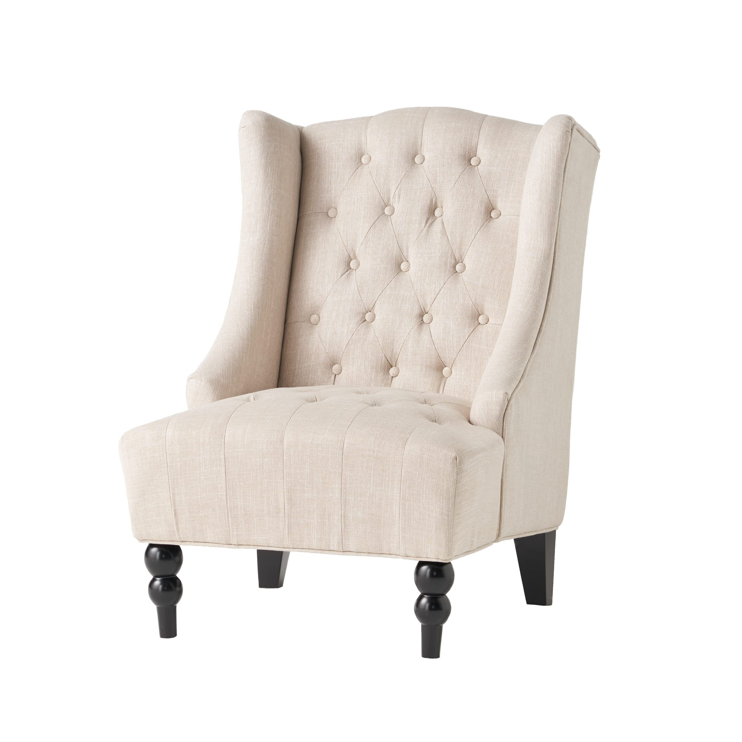Great Deal Furniture Clarice Tall Wingback Tufted Fabric Accent