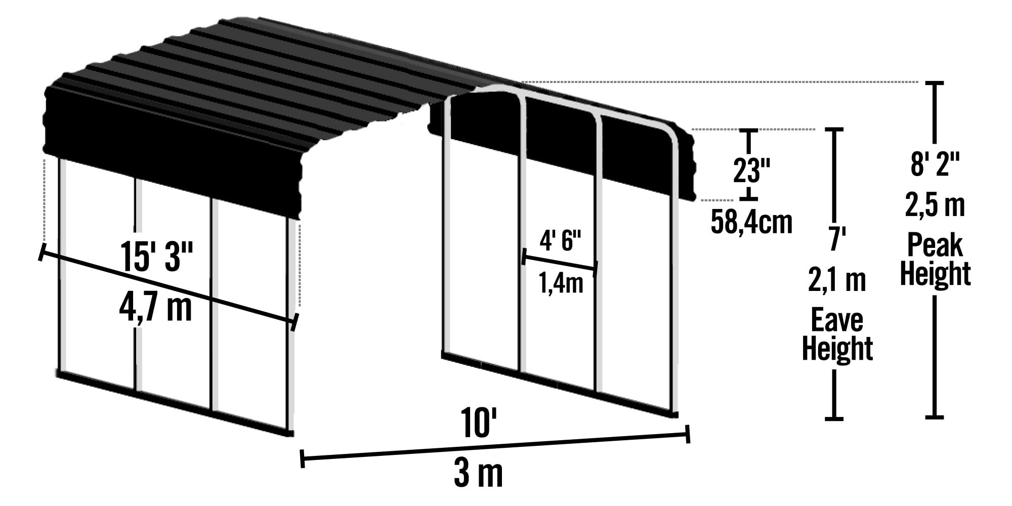10' x 15' x 7' 29-Gauge Carport with Galvanized Steel Roof