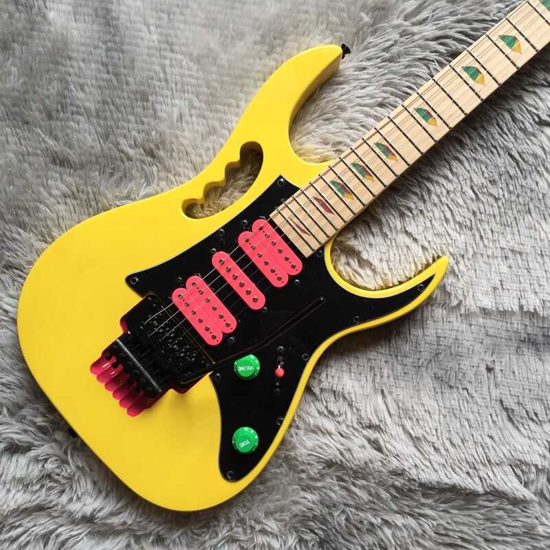 Hot Sale Yellow Electric Guitar Solid Body Maple Fretboard HSH Pickups FR Bridge