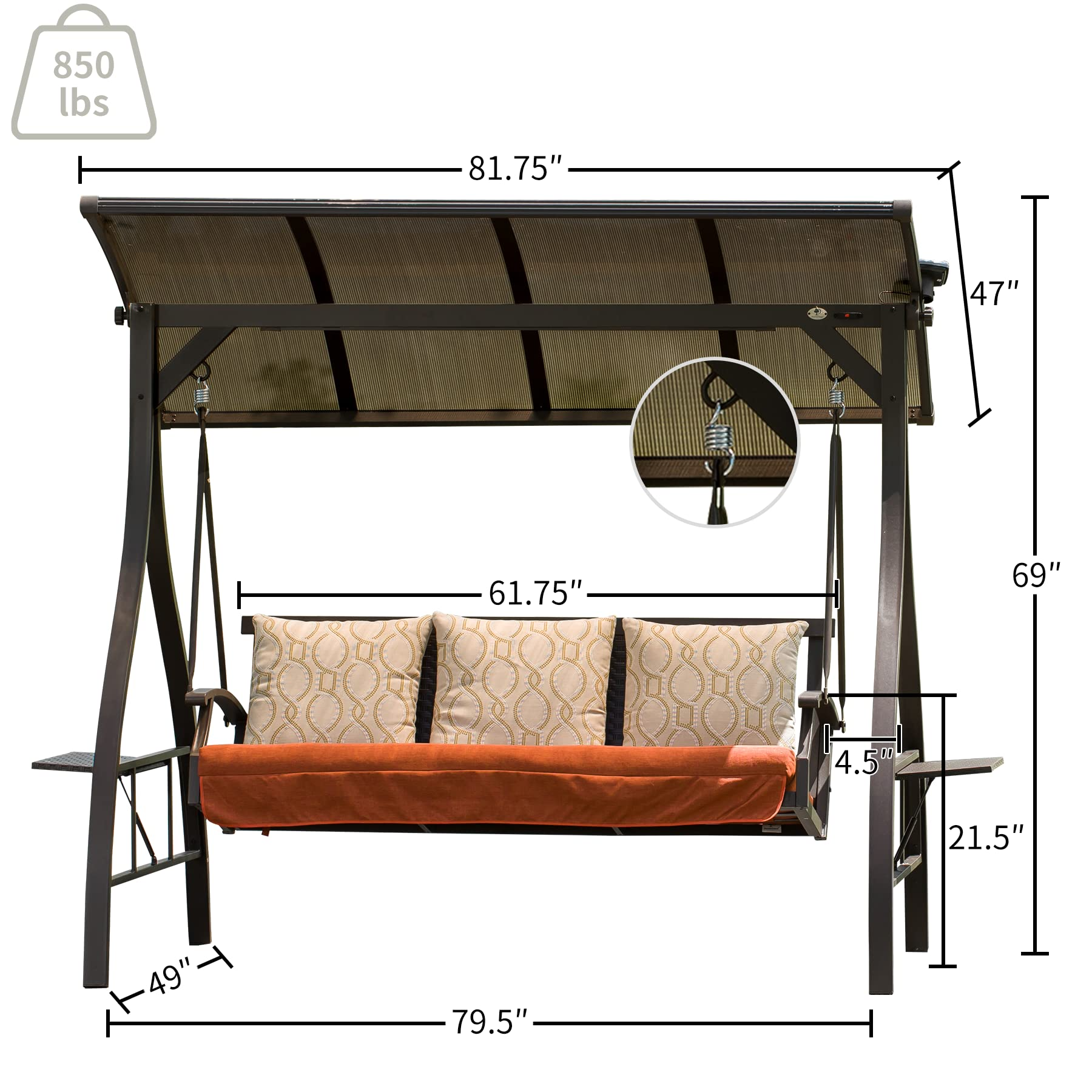 Patio Porch Swing 3 Person Adjustable Canopy Deluxe Hammock