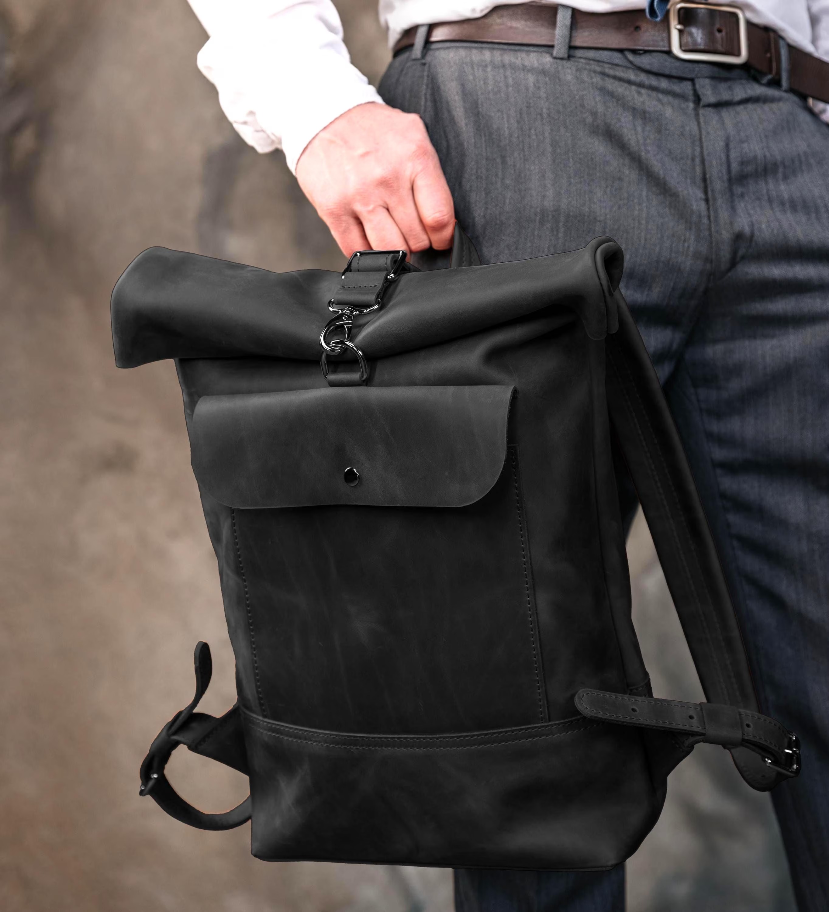 The Rolltop Leather Backpack