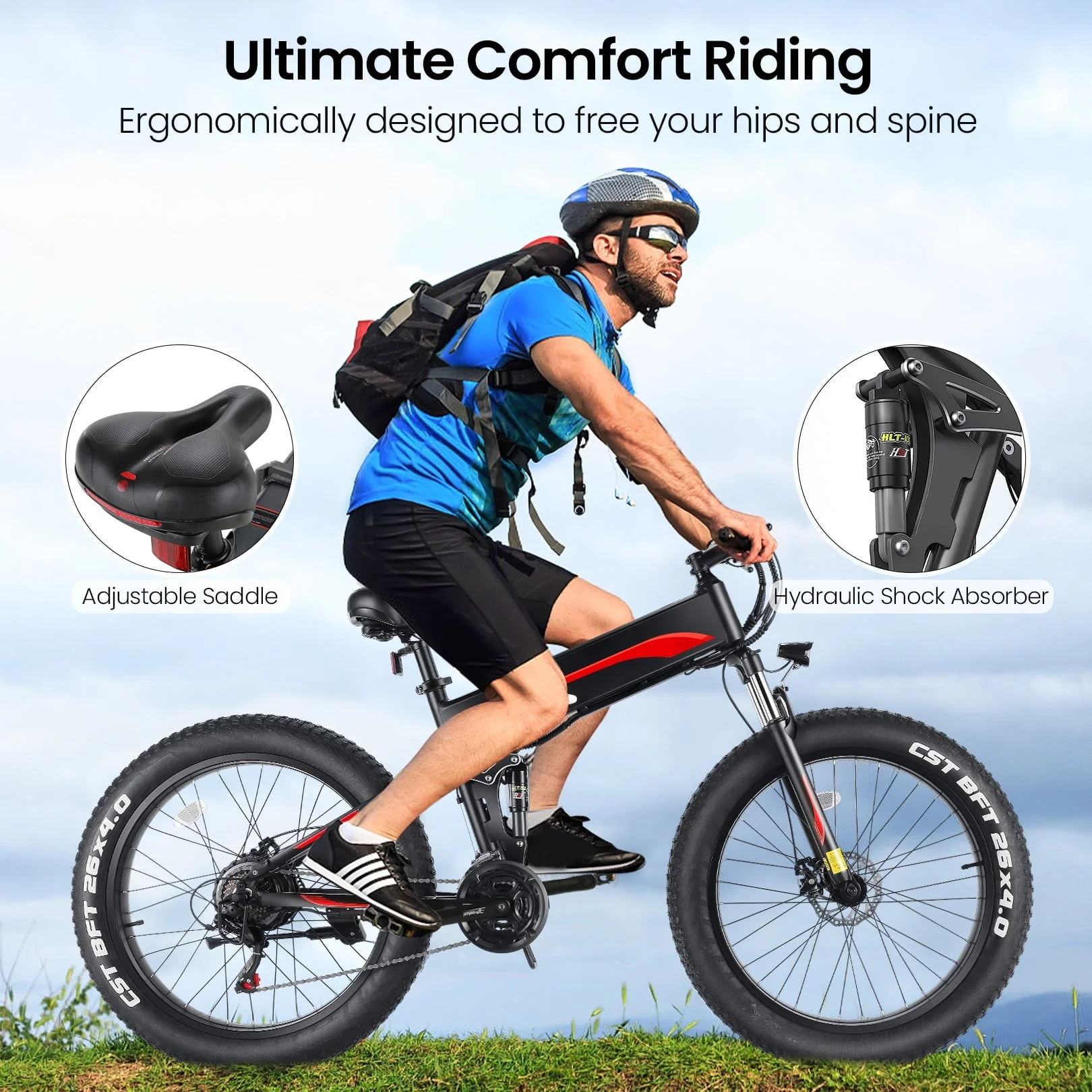 Funcid 26in Folding Fat Tire Electric Bike, 500W, 48V 10Ah