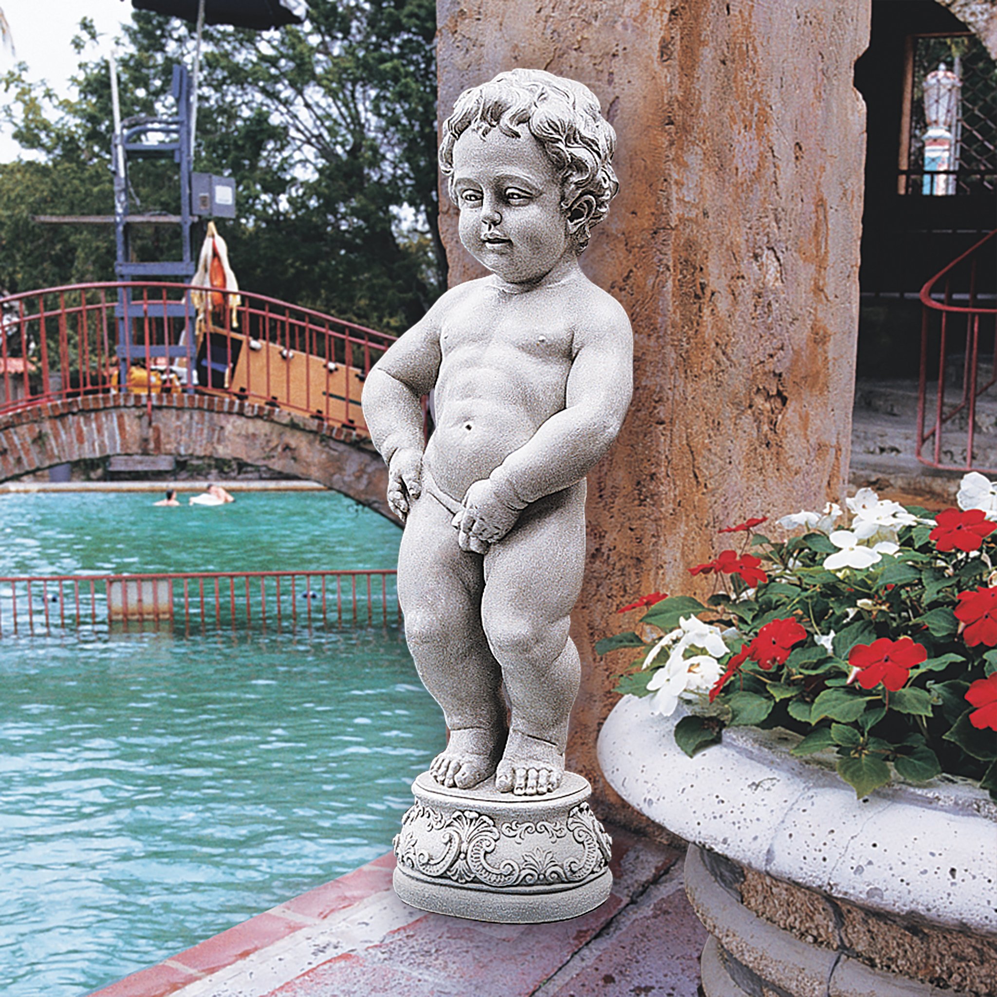 Complete Manneken Pis Peeing Boy Water Fountain Garden Decor
