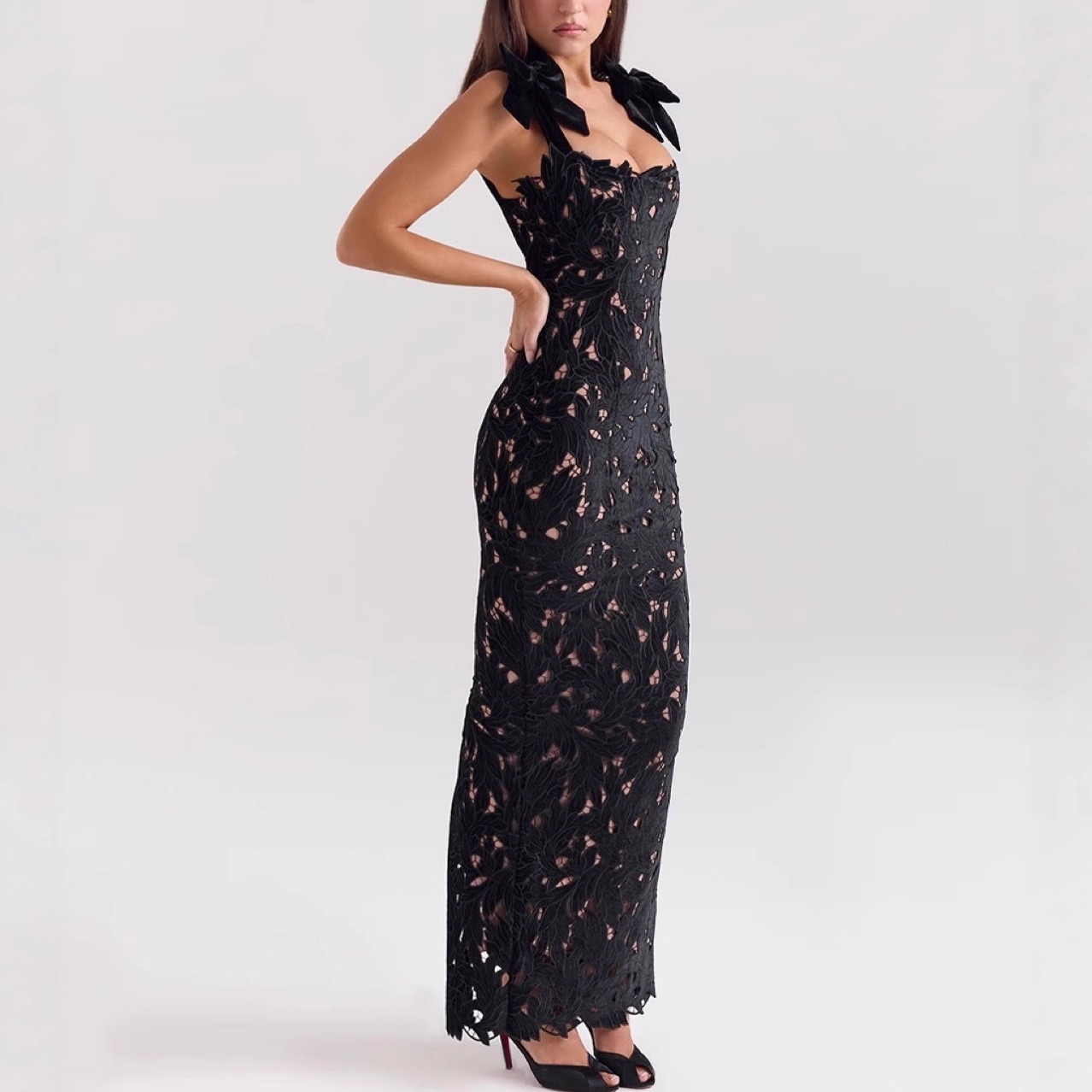 Spring Summer New Style Lace Butterfly Knot Bodycon Dress Casual Holiday Party Women's Dress