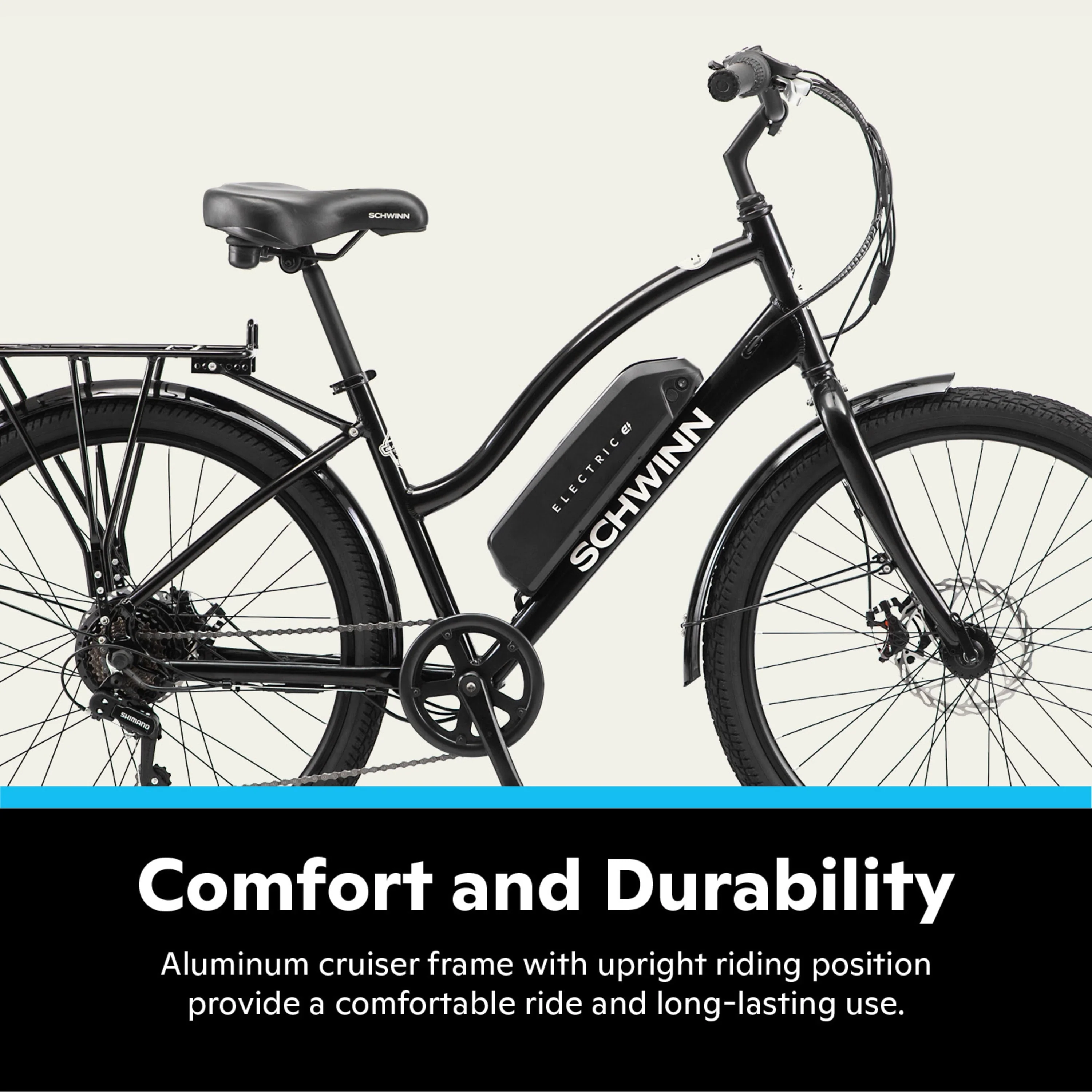 Schwinn EC1 26in Low-Step Electric Cruiser Bike, 250W, Black