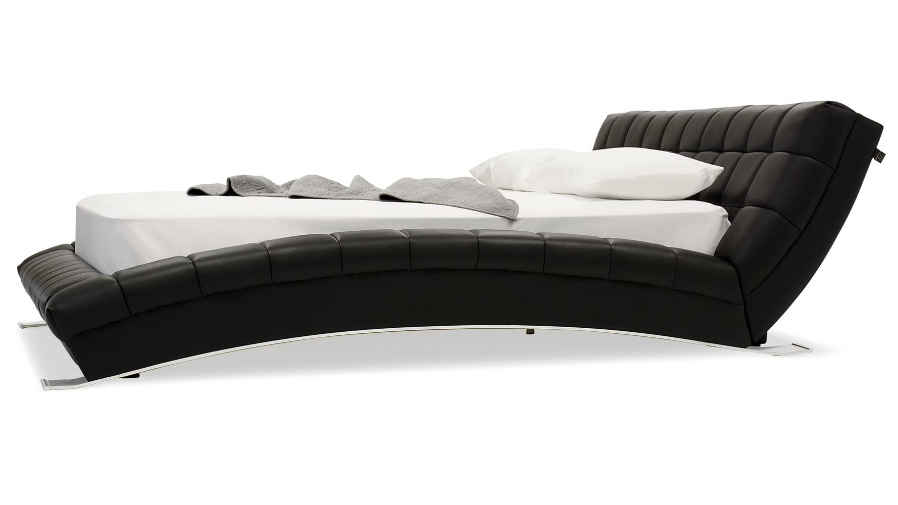 Modern Adonis Black Tufted Genuine Leather Platform Bed - King