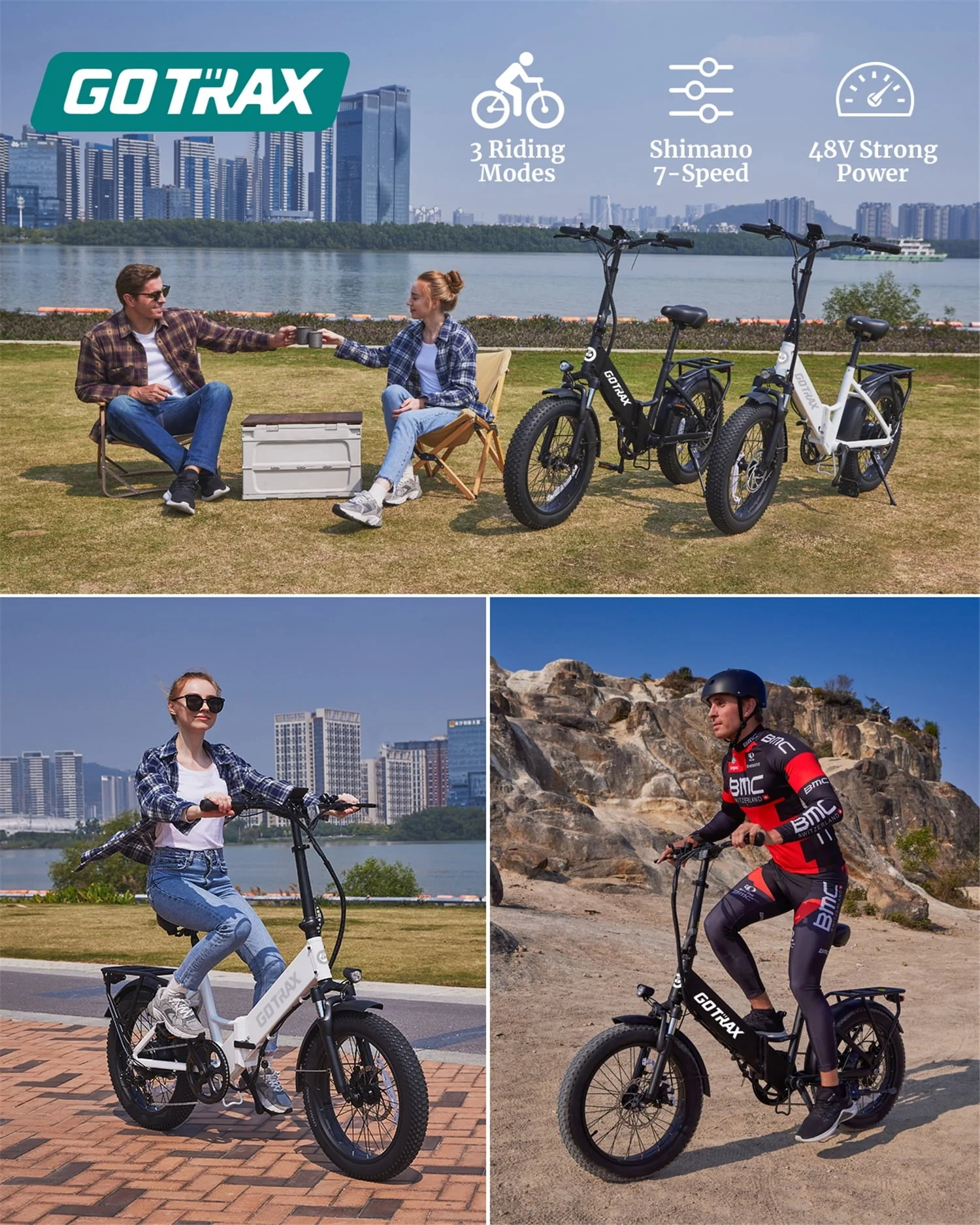 F2 20in Folding Fat Tire Electric Bike, 500W, 48V, White