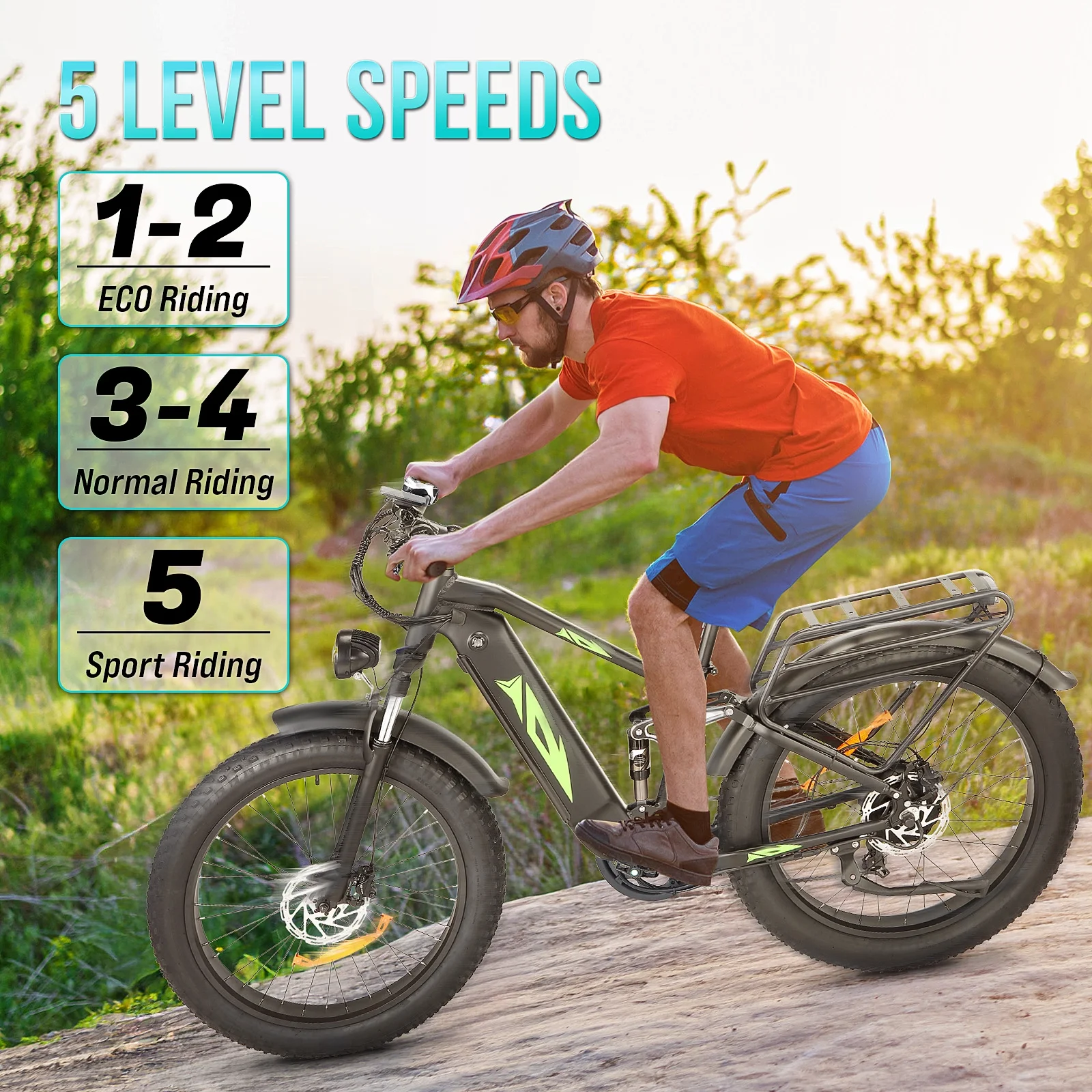 26in Fat Tire Electric Mountain Bike, 1000W, 48V 17.5Ah