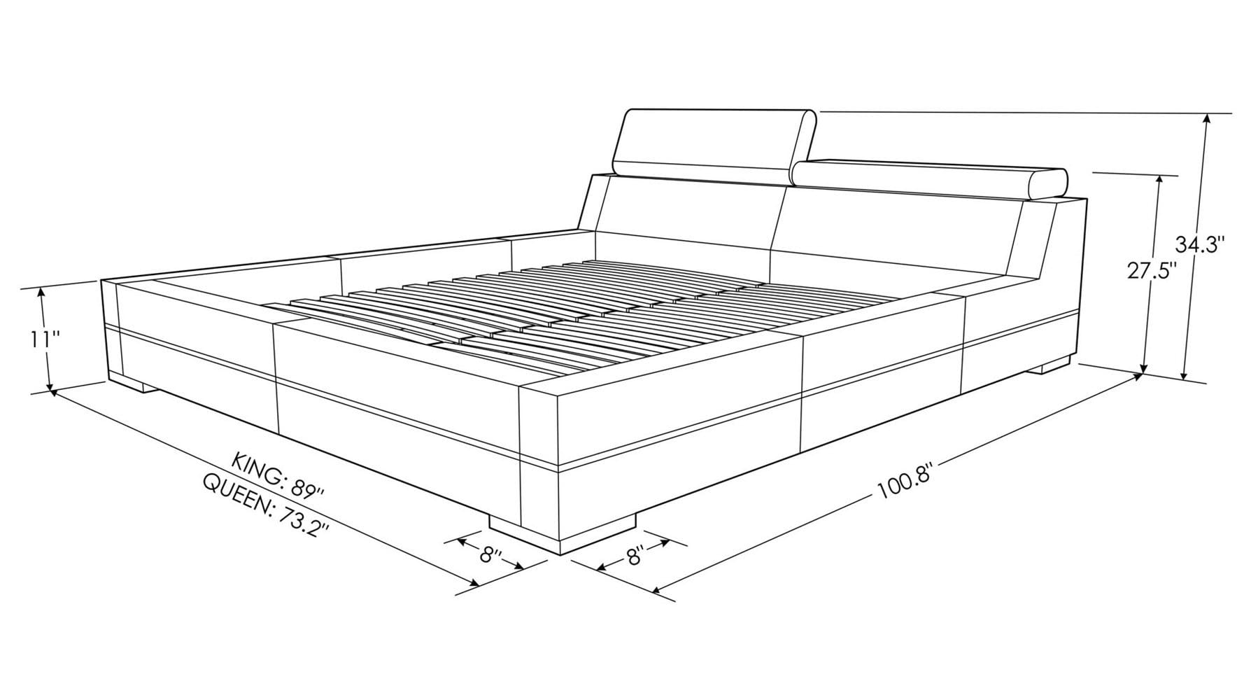 Hera Genuine White Leather Platform Bed with Adjustable Headrests