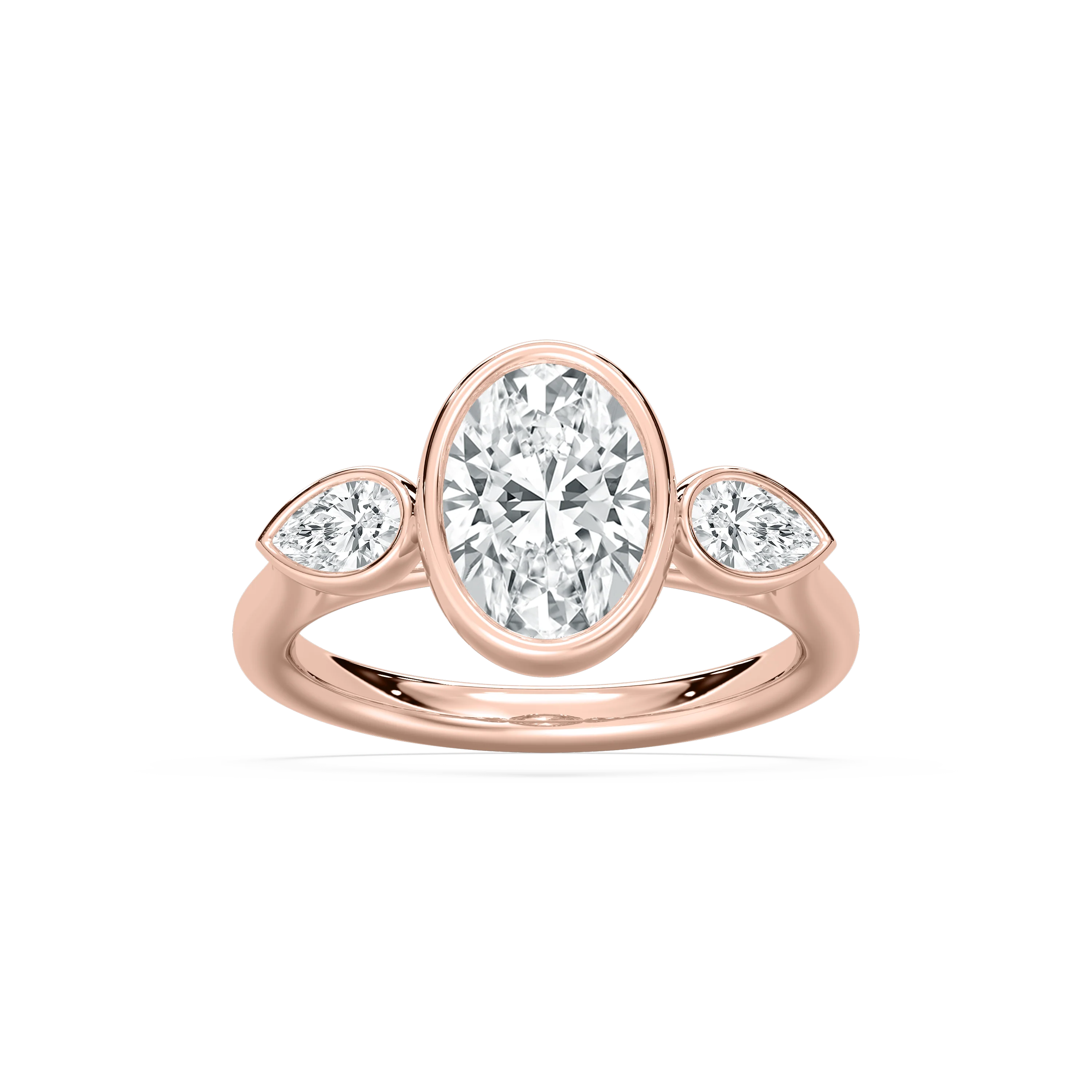 Nova 2 ½ ctw Oval Lab Grown Diamond Bezel Set Three Stone Engagement Ring