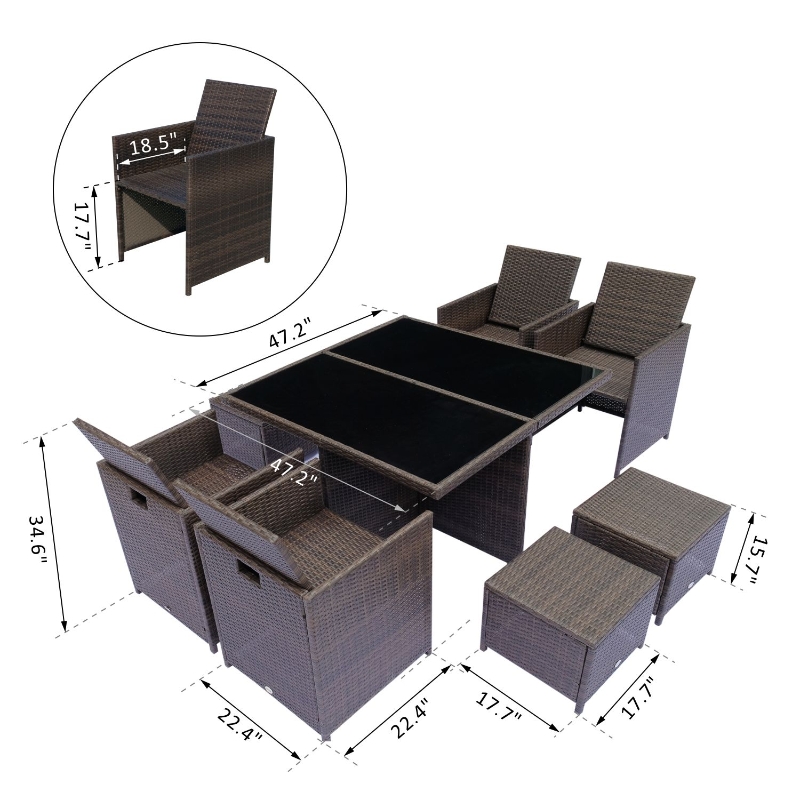 Patio Dining Sets Space Saving Rattan Chairs with Glass Table
