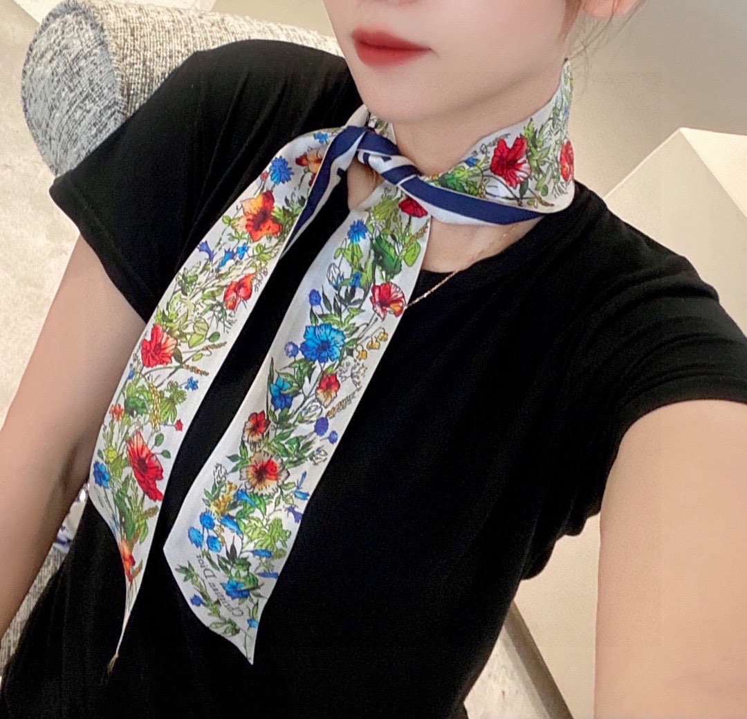 Dior Floral Print Mitzah Scarf Black and Blue