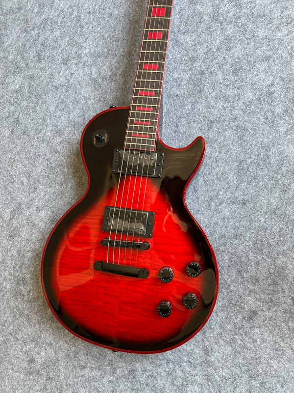 Red/Black Burst Solid Body Electric Guitar, EMG Pickups, Red Binding, LP Single