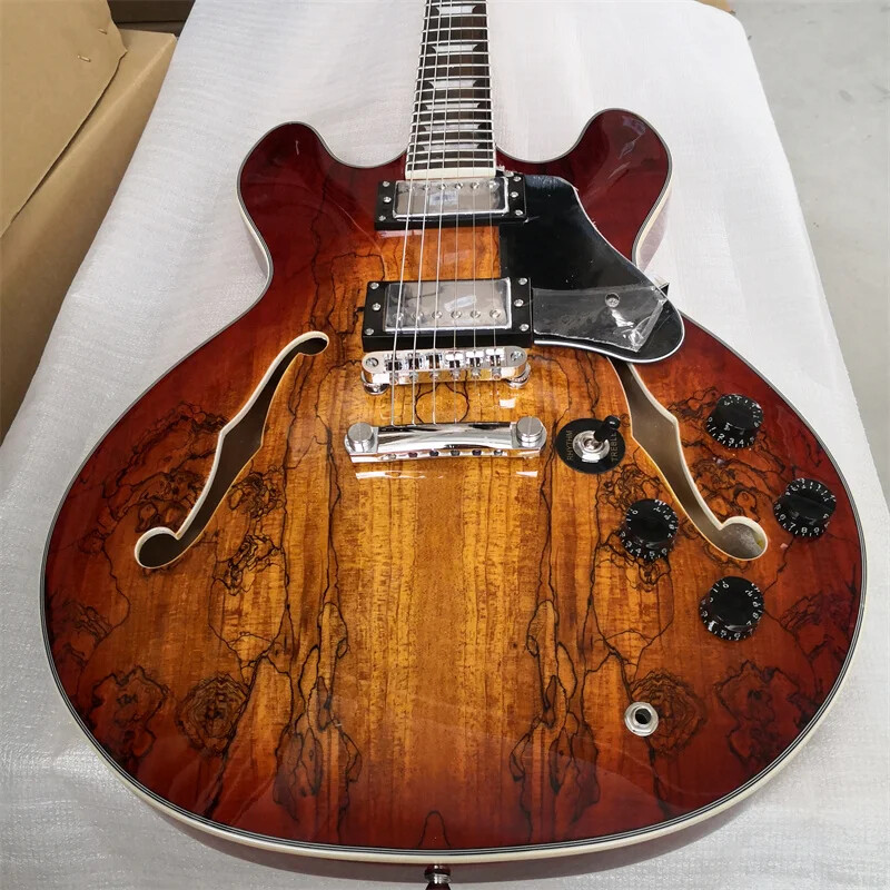 Top Firefly Hollow 6-string Electric Guitar, Tree Hole Pattern Flame Maple Veneer