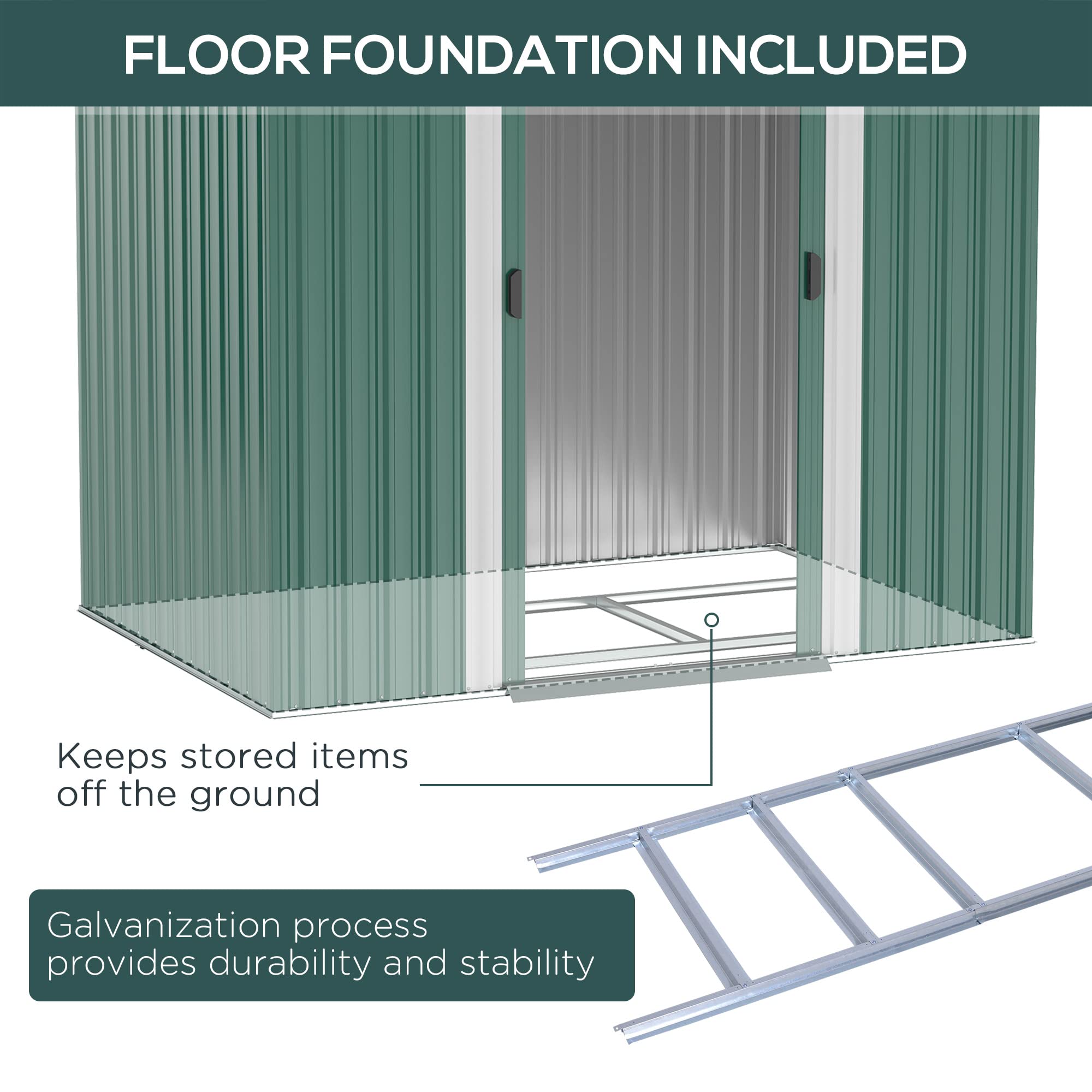 7'x 4' metal storage lockable shed tool storage unit, green