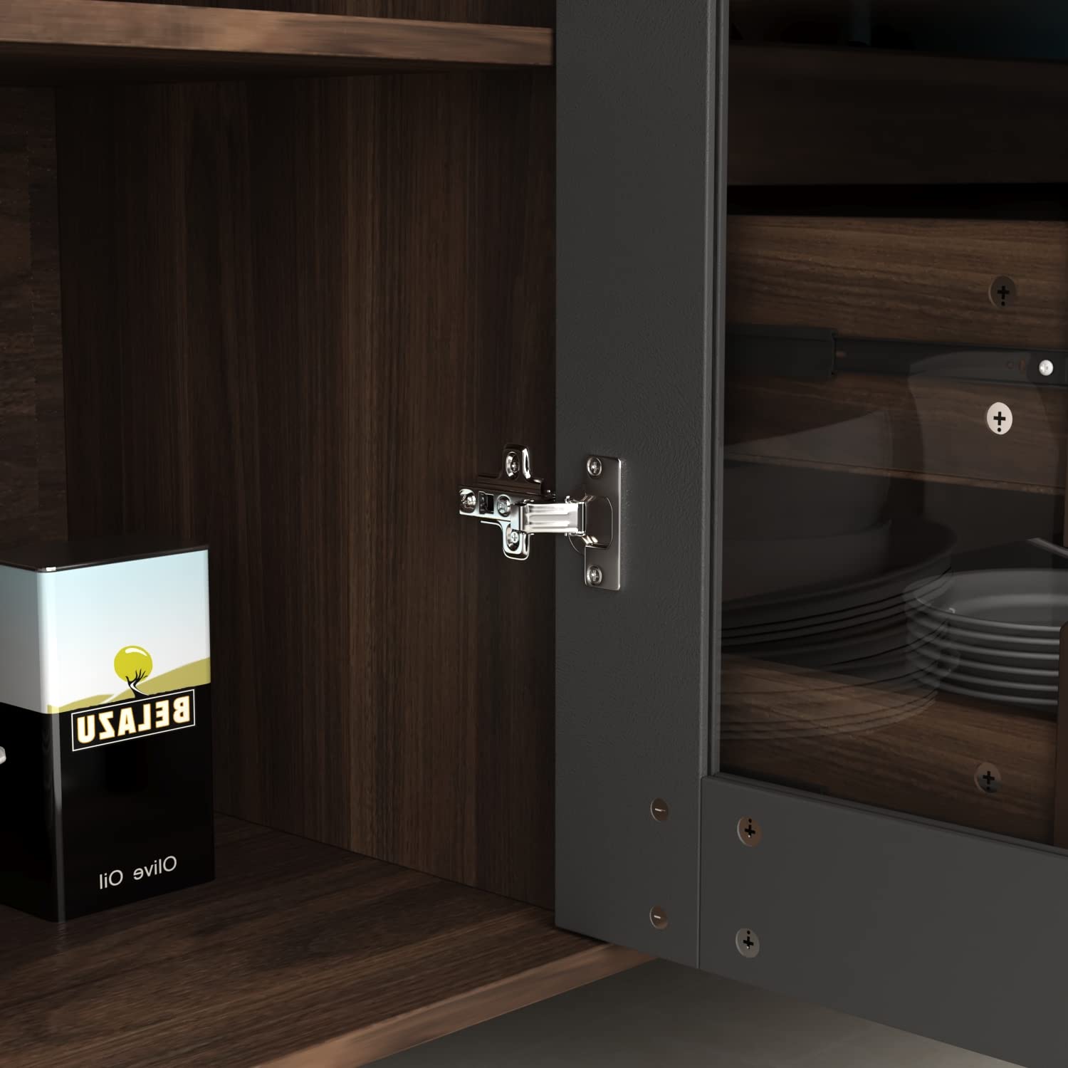 Freestanding Kitchen Pantry Storage Cabinet with Glass Doors