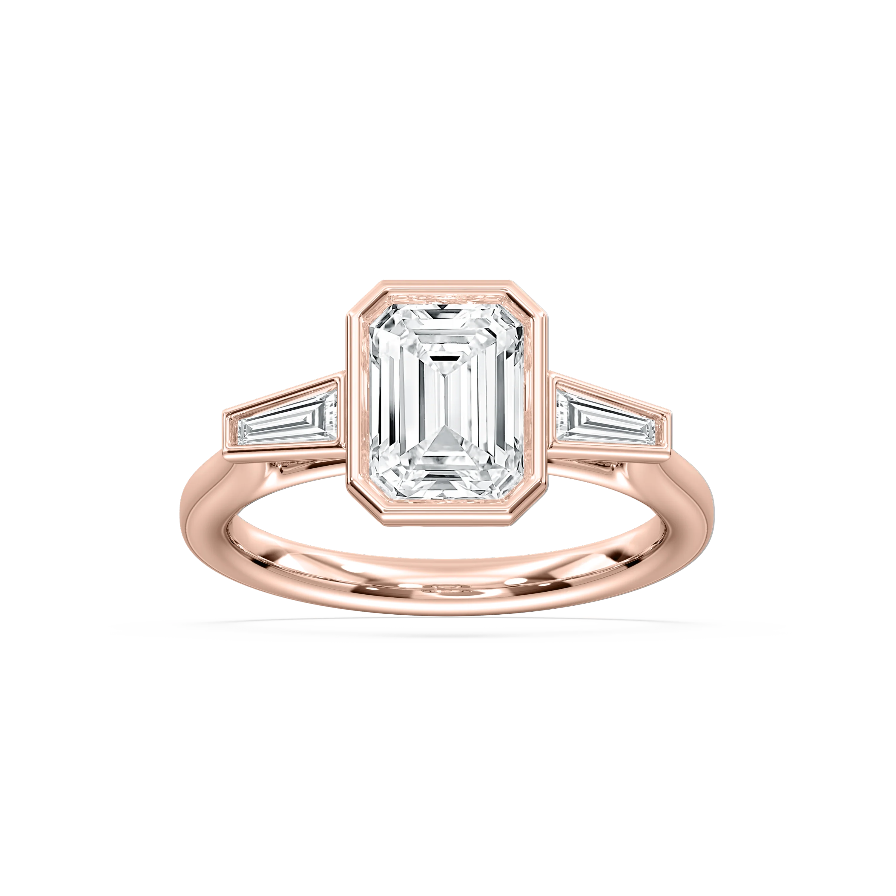 Sydney 2 ½ ctw Emerald Lab Grown Diamond Couture Bezel Set Three Stone Engagement Ring