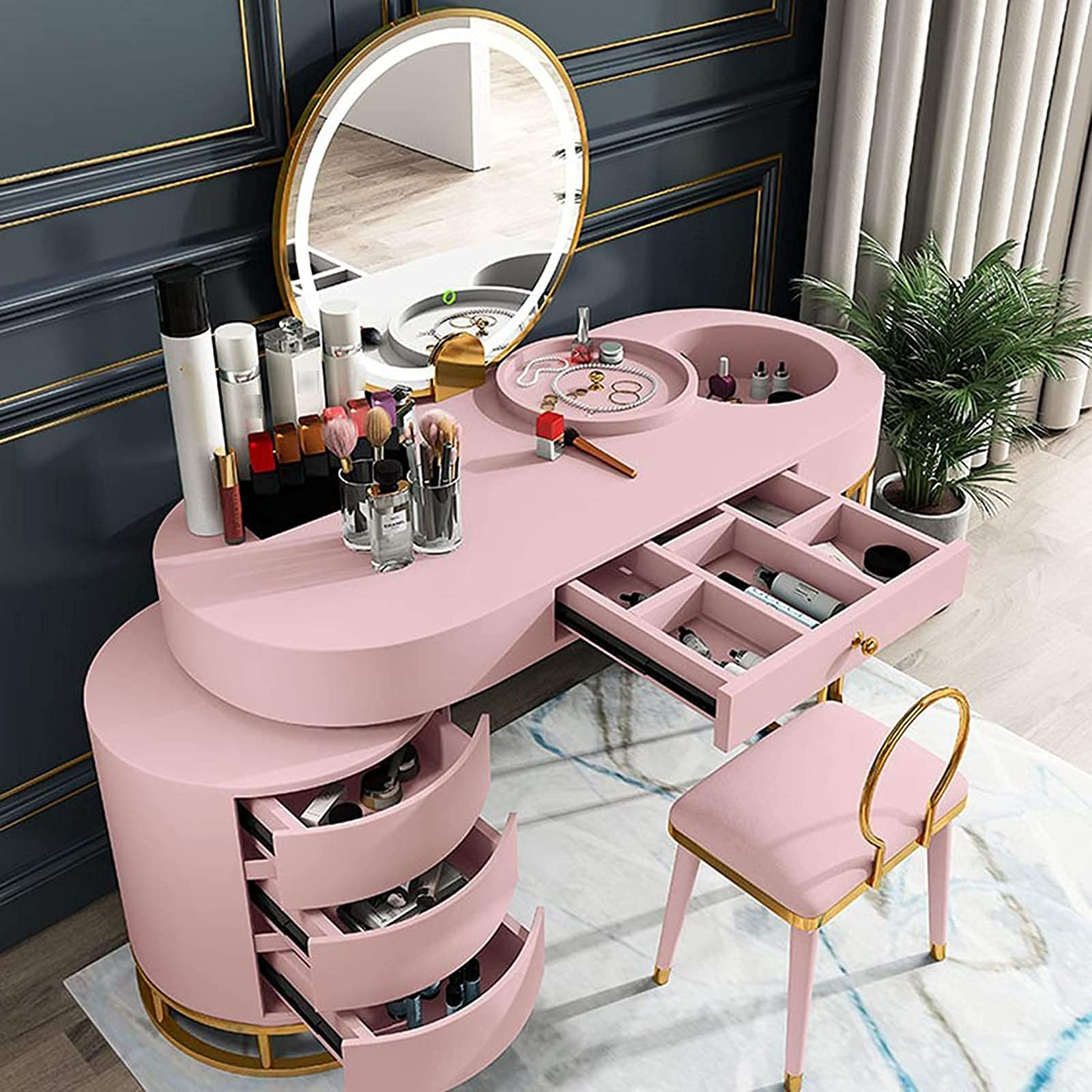 Dressing Table Set Vanity Desk Makeup Table with LED