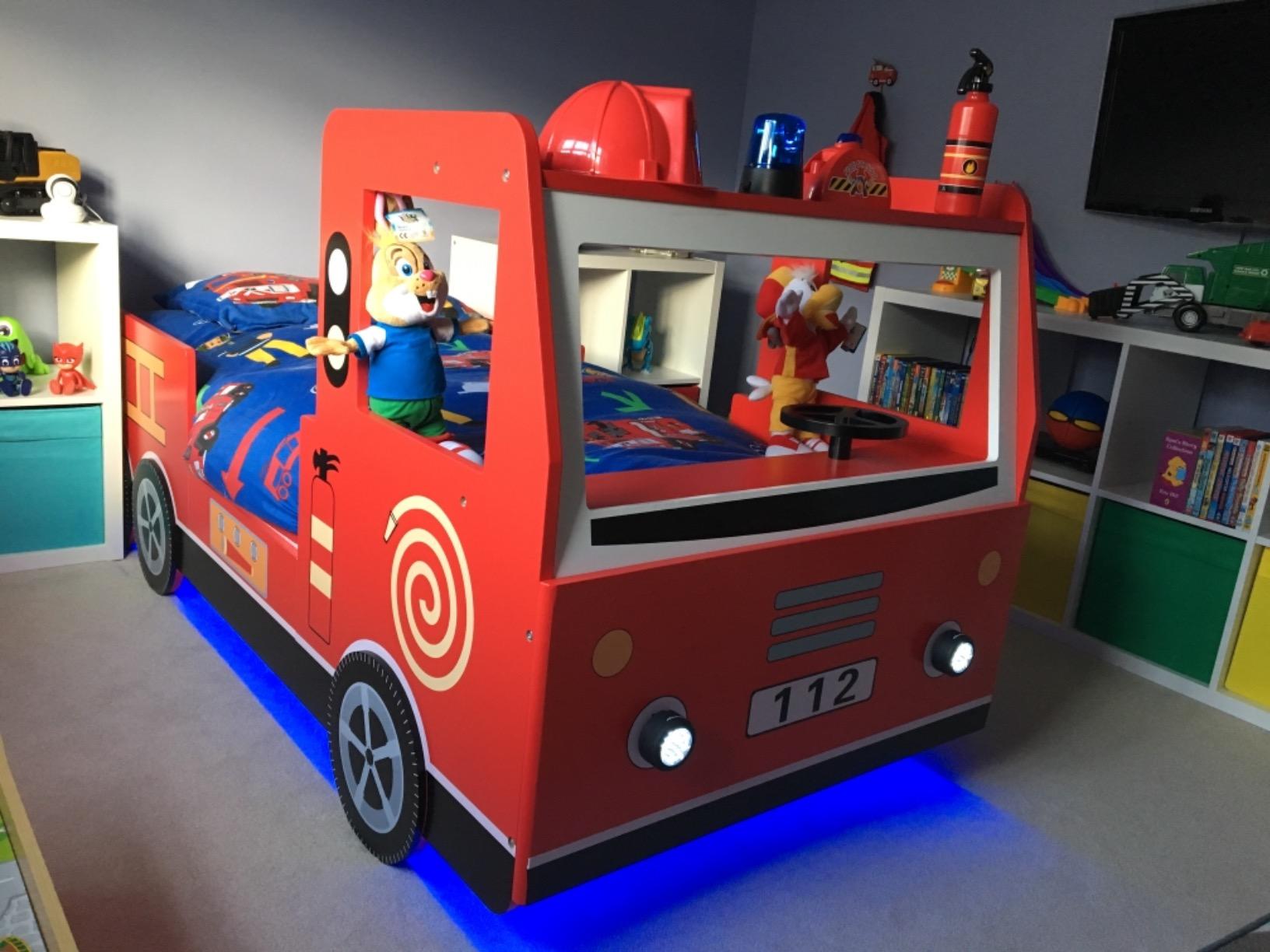 Children's Bed Frame Red Fire Truck Imitation Kids Bed Car
