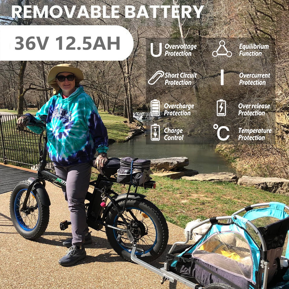 ECOTRIC 20in Folding Fat Tire Electric Bike, 500W, 36V 12Ah, Black/Blue
