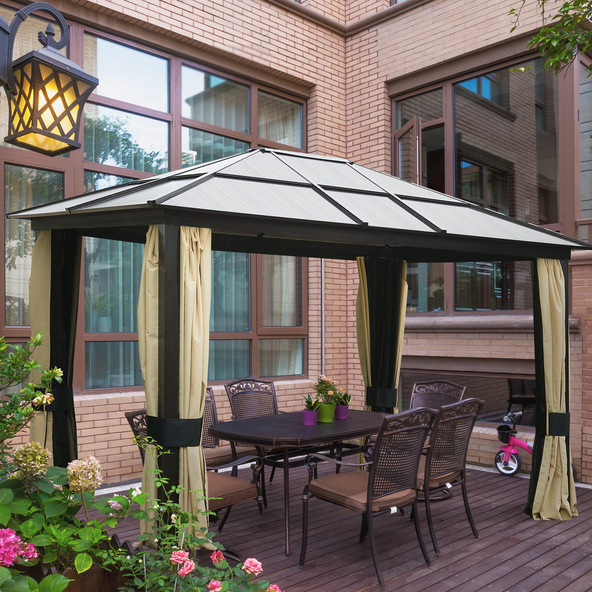12'L x 10'W Hard Top Gazebo Canopy Sunshelter Waterproof Sun