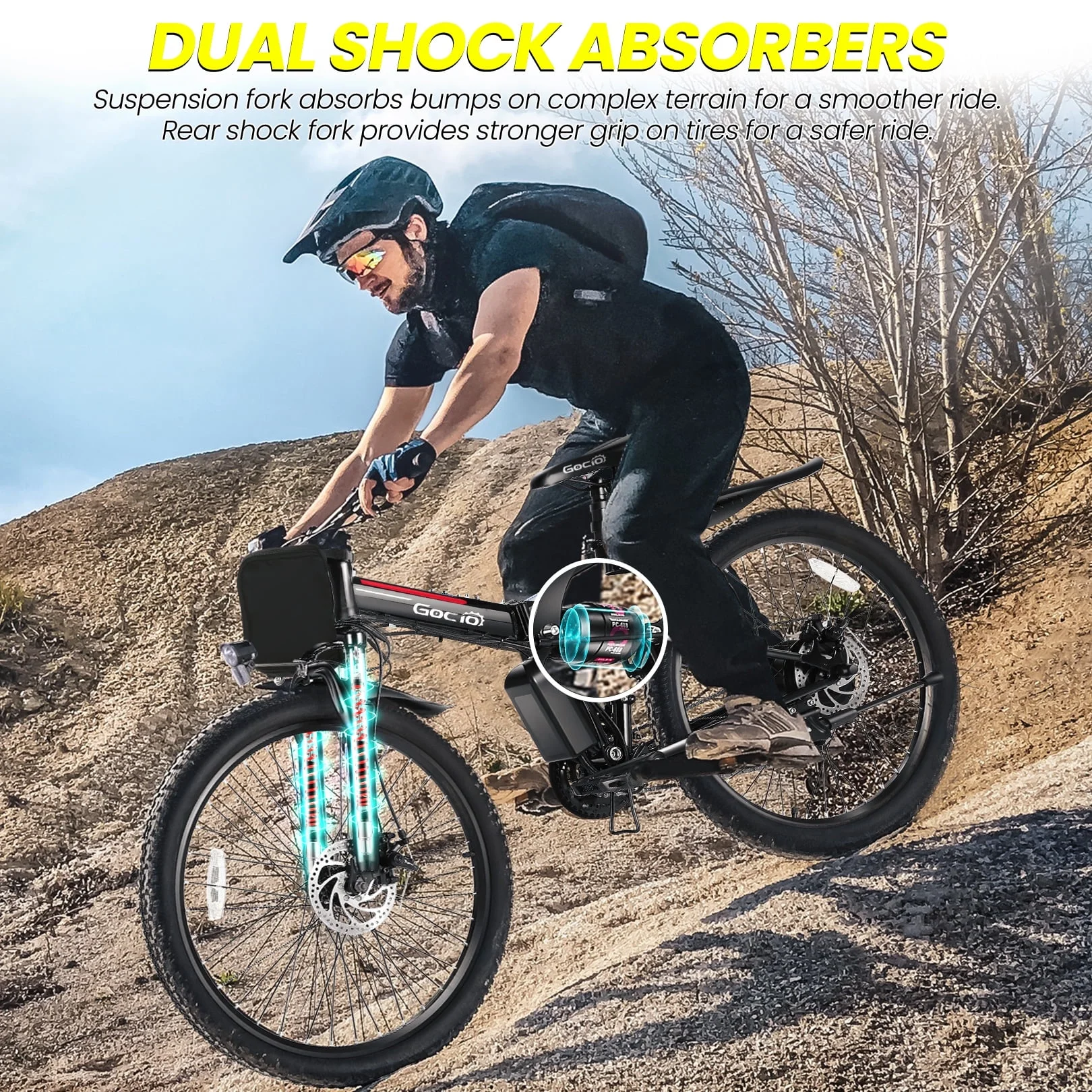 Gocio 26in Folding Electric Mountain Bike, 500W, Full Suspension