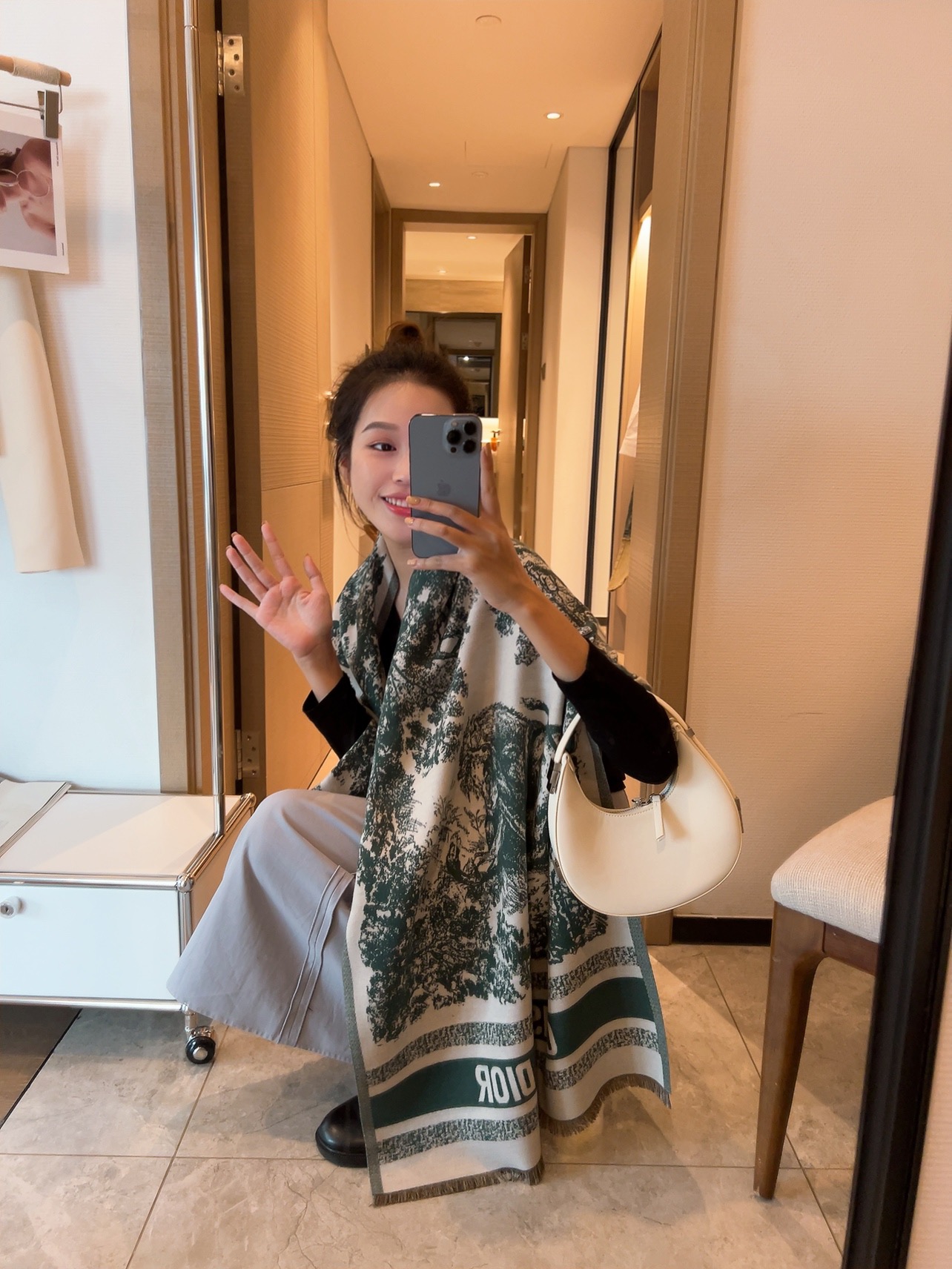 Dior Oblique Cashmere Scarf Green and Brown product images