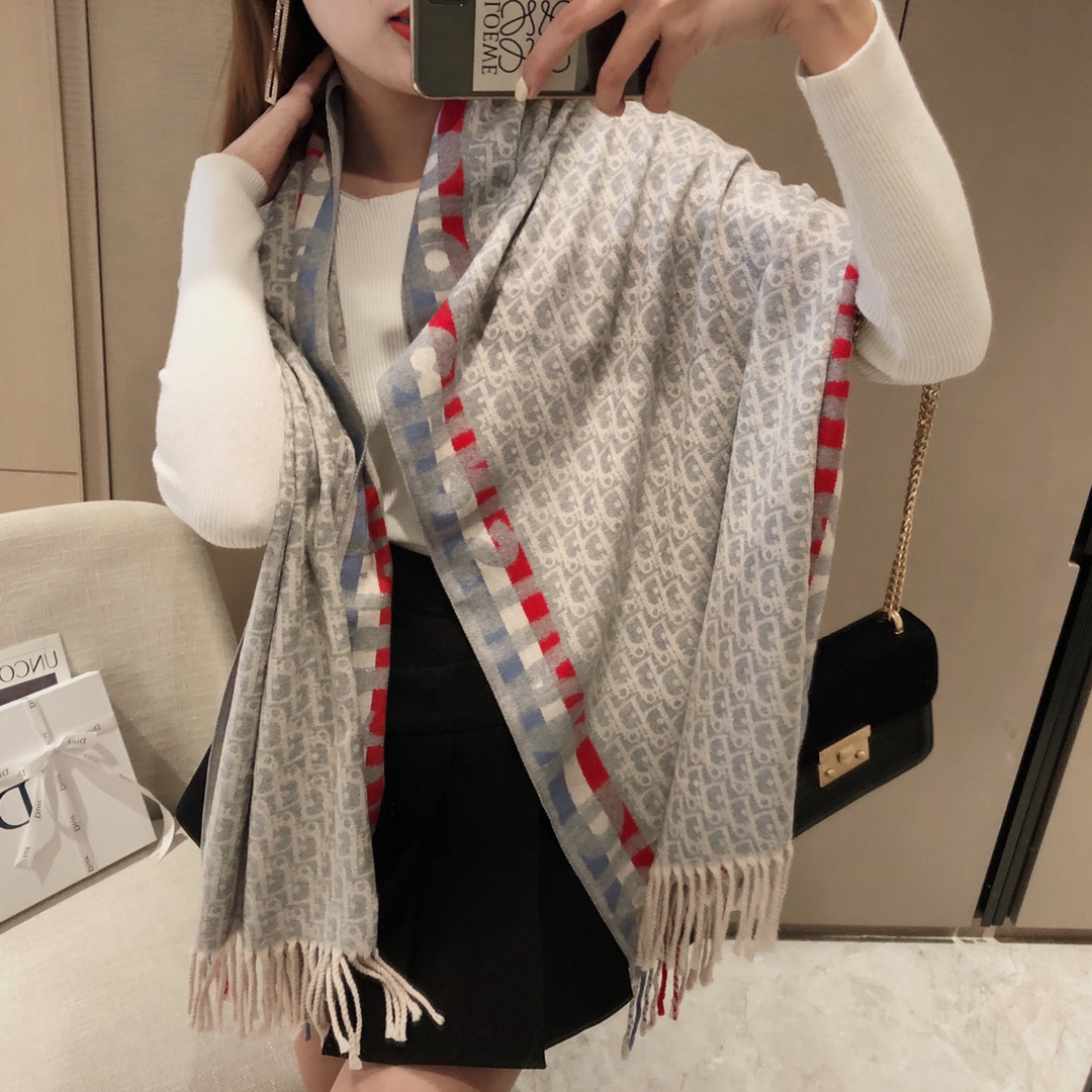 Dior Oblique Stripe Scarf Black and Grey