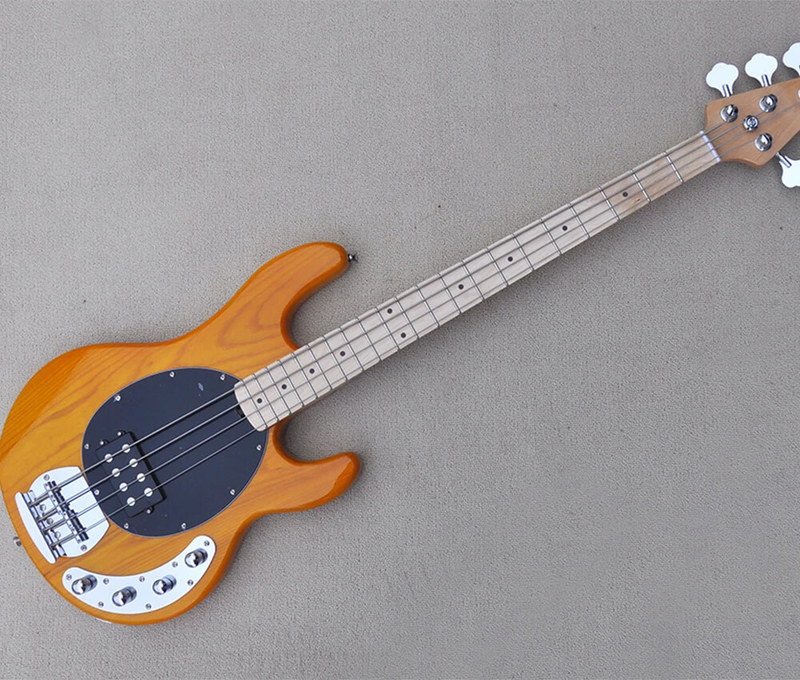 4 Strings Natural Wood Color Electric Bass Guitar with Ash Body, Maple Fretboard