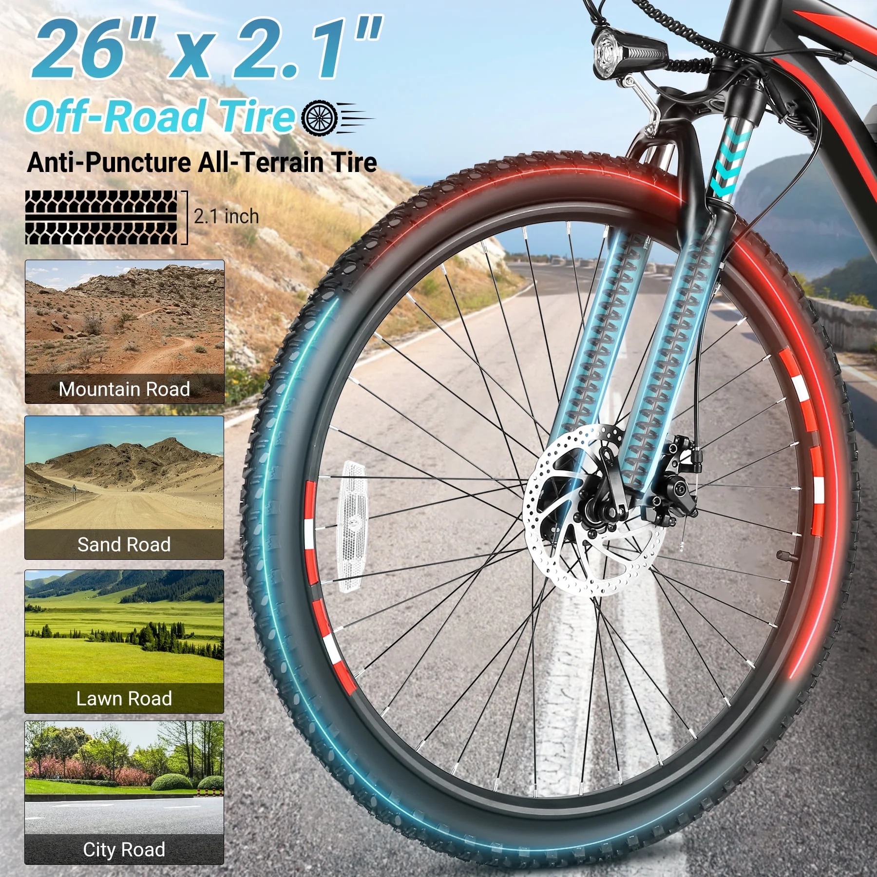 Gocio 26in Electric Mountain Bike, 500W, 48V 7.8Ah