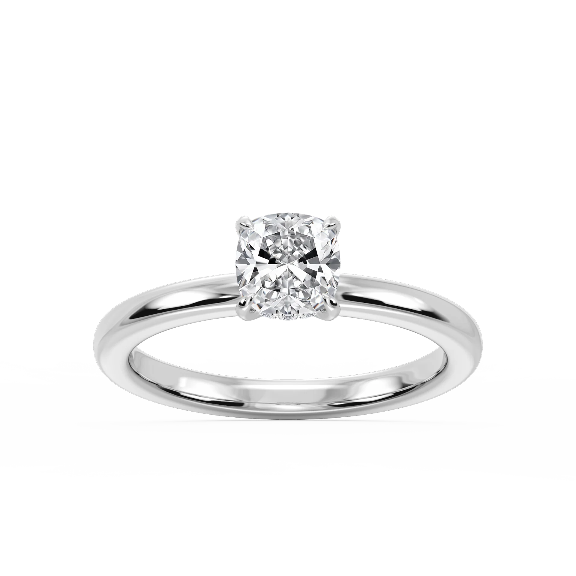 Donna Cushion Lab Grown Diamond Claw Prong Hidden Halo Engagement Ring